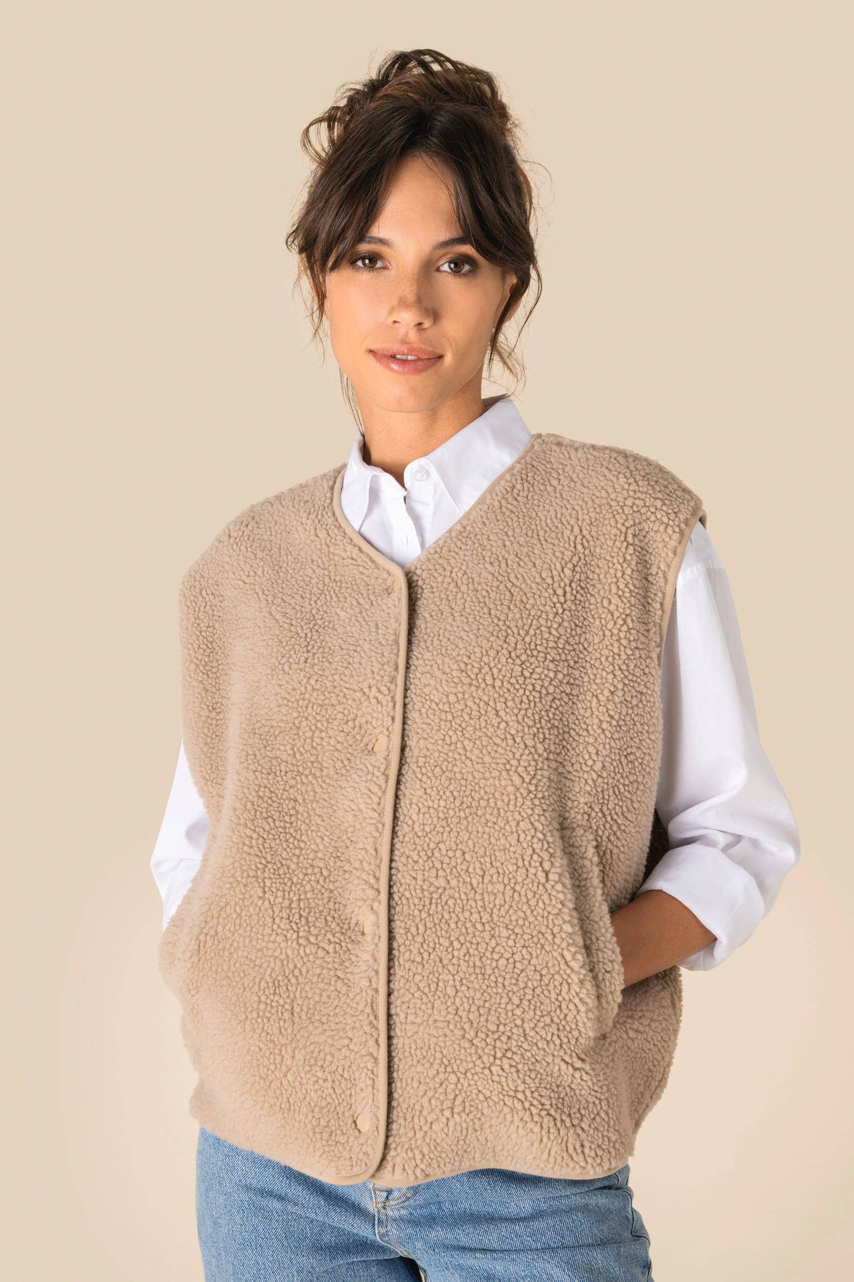 Ärmellose Sherpa-Jacke für Damen