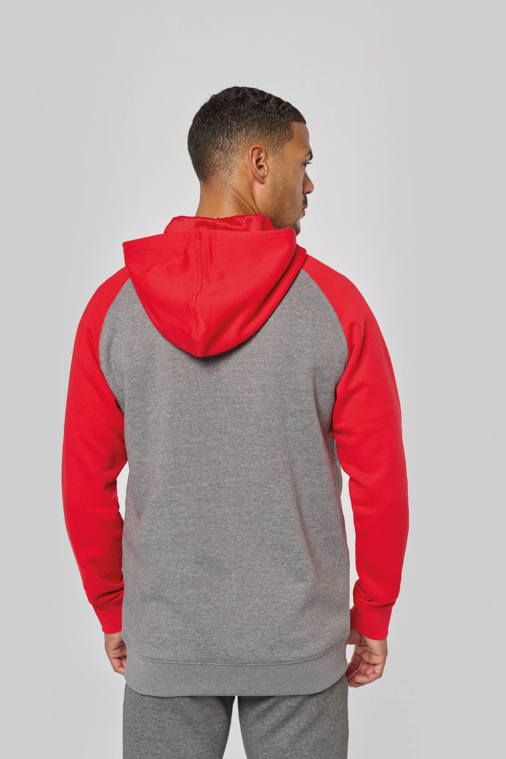 Zweifarbige Unisex-Fleecejacke mit Reißverschluss und Kapuze