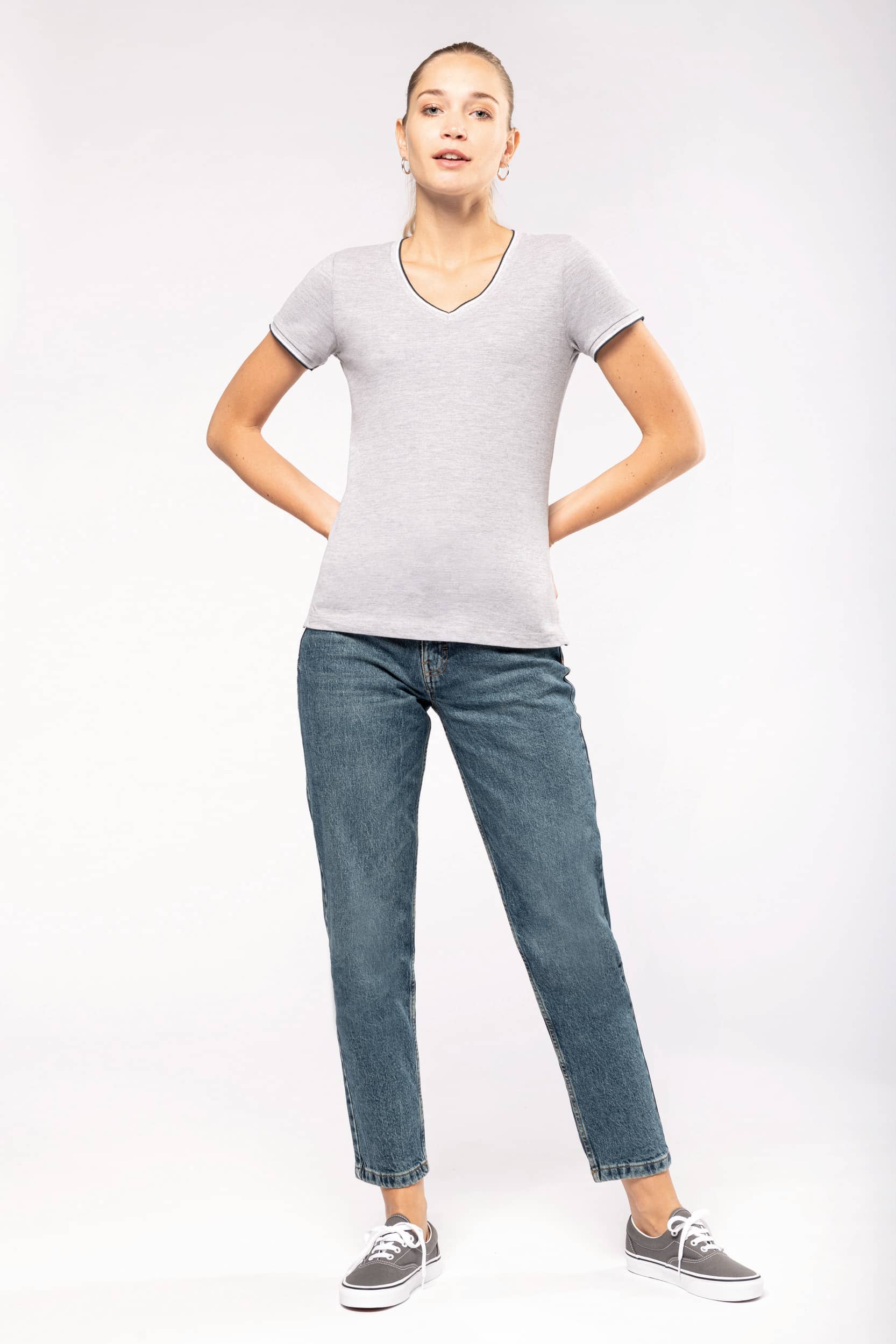 Ladies’ Piqué Knit V-Neck T-shirt