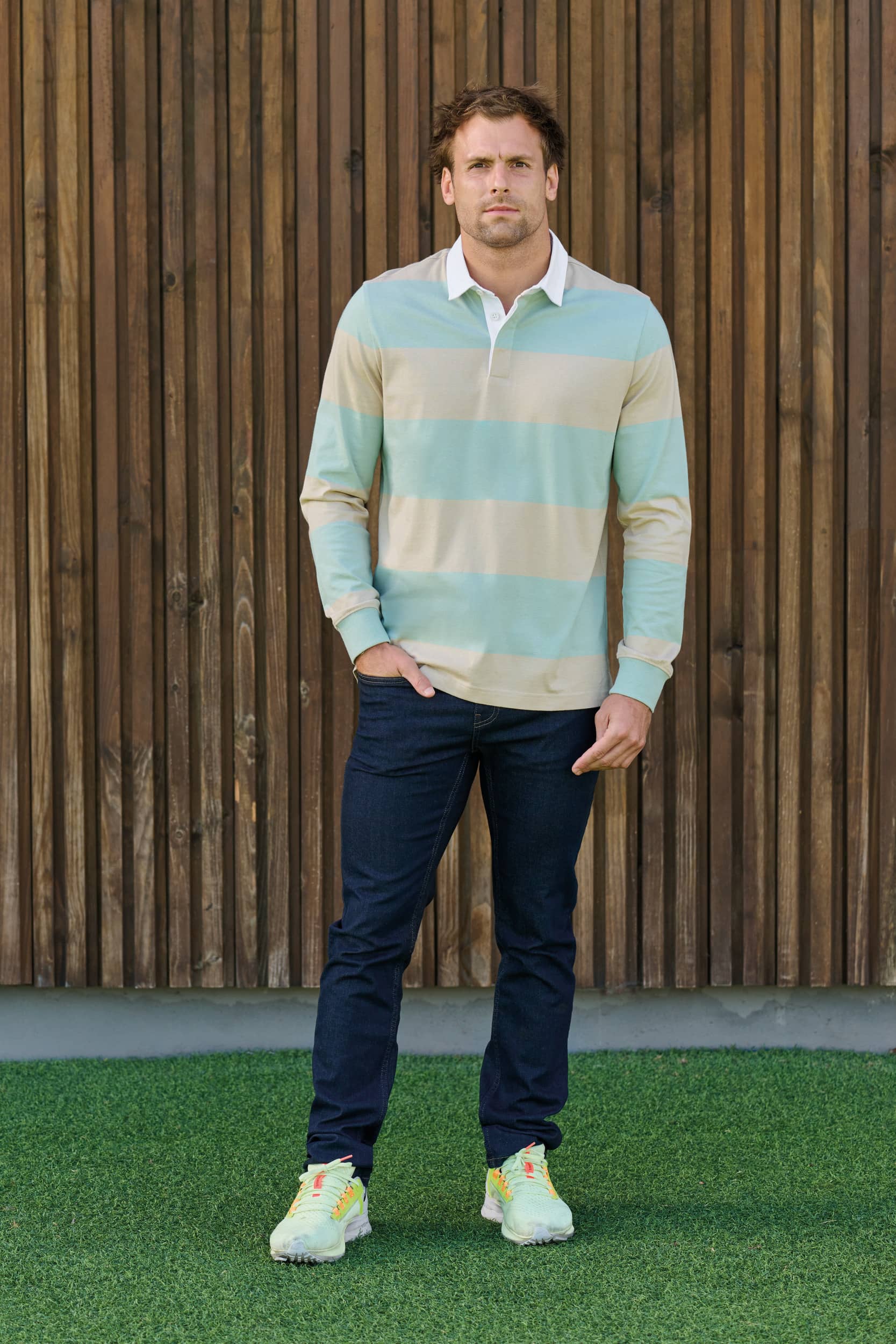 Gestreiftes Polohemd mit langen Ärmeln, Unisex