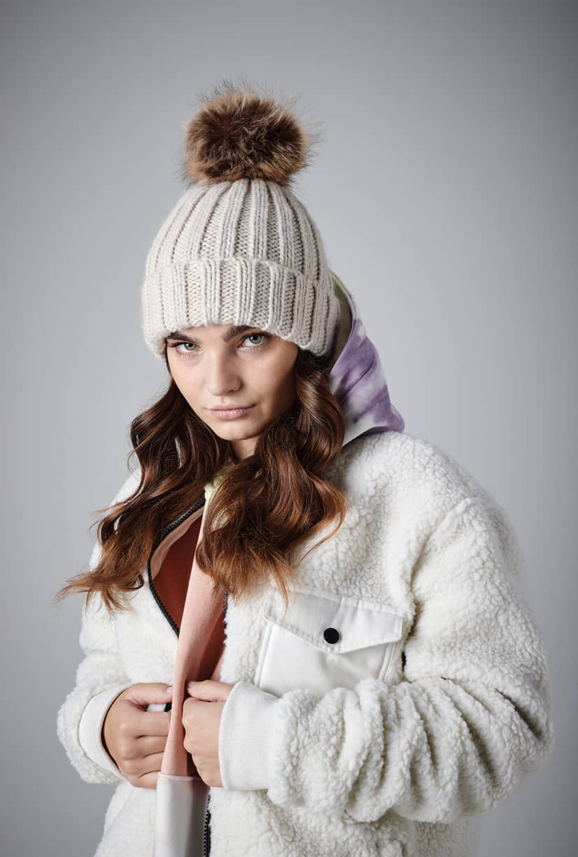 Faux Fur Pop Pom Chunky Beanie