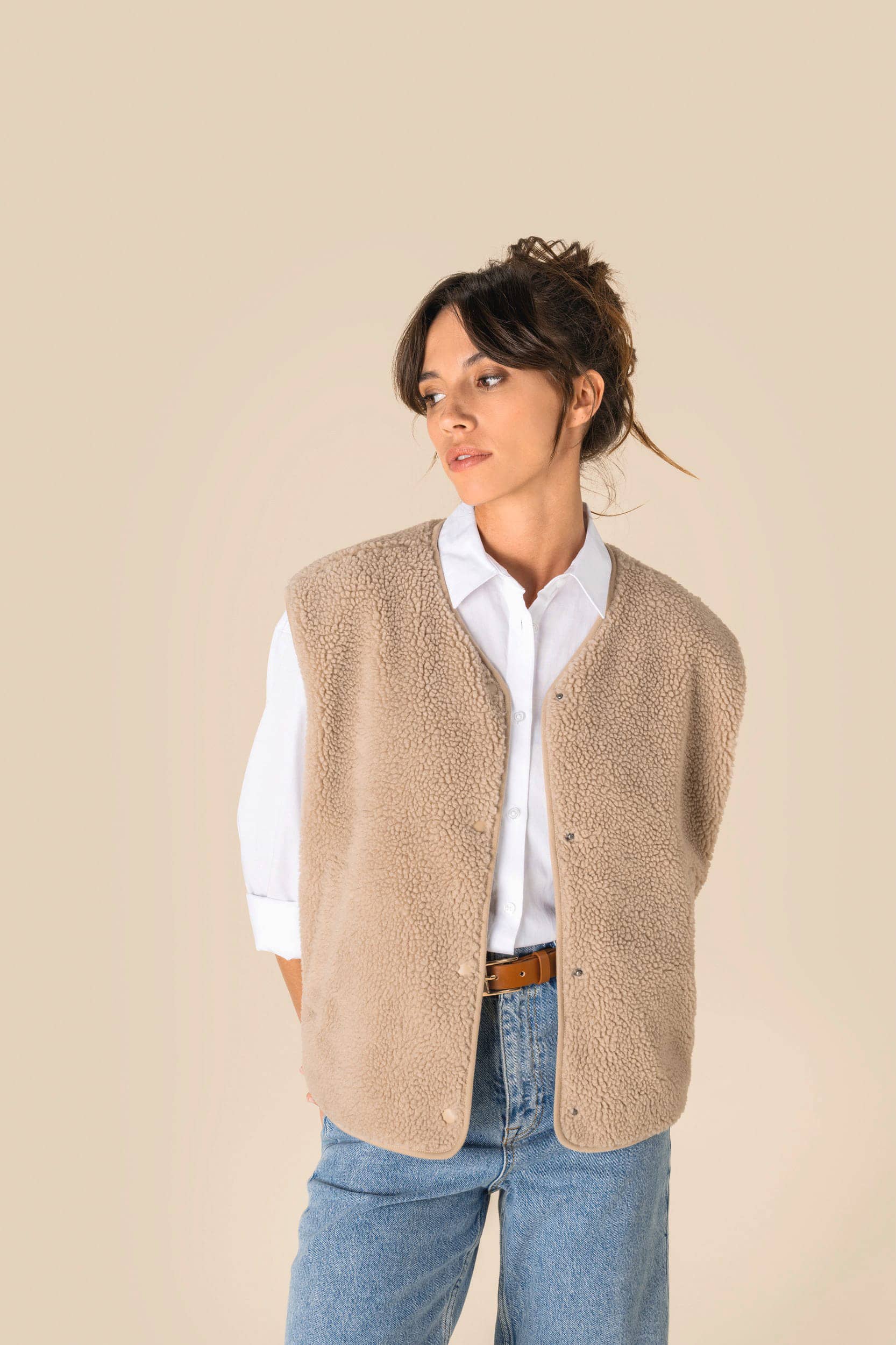 Ärmellose Sherpa-Jacke für Damen