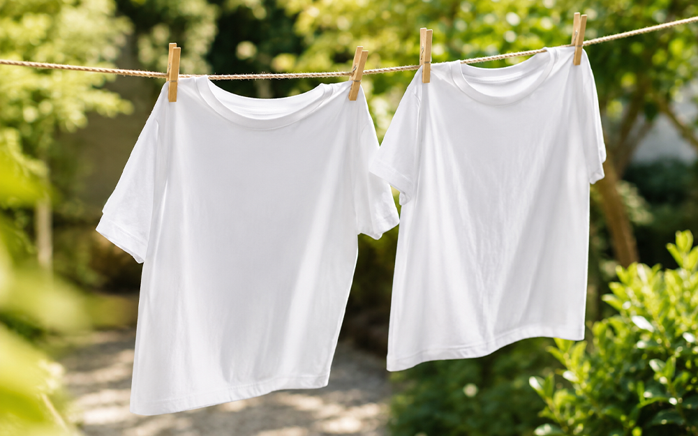 Weiße T-Shirts auf der Wäscheleine