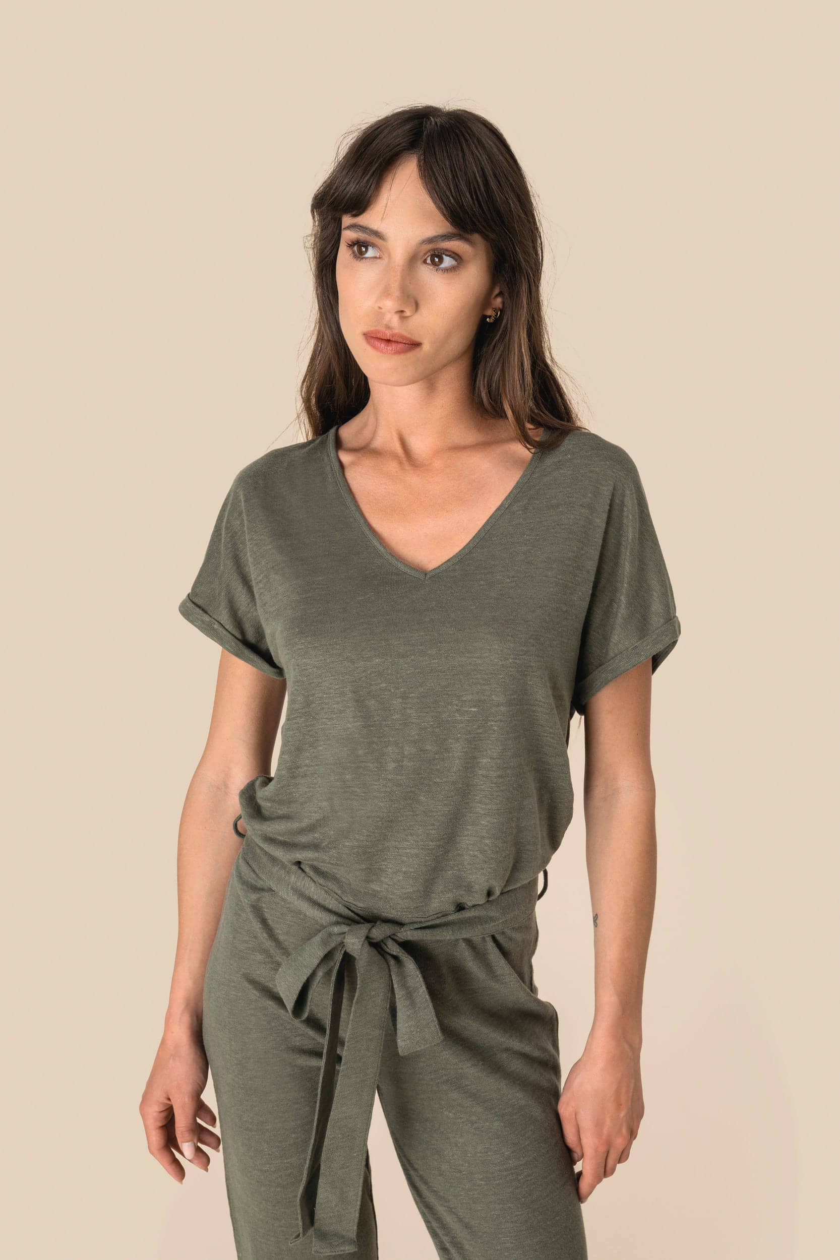 Overall aus Leinenstrickstoff mit kurzen Ärmeln für Damen