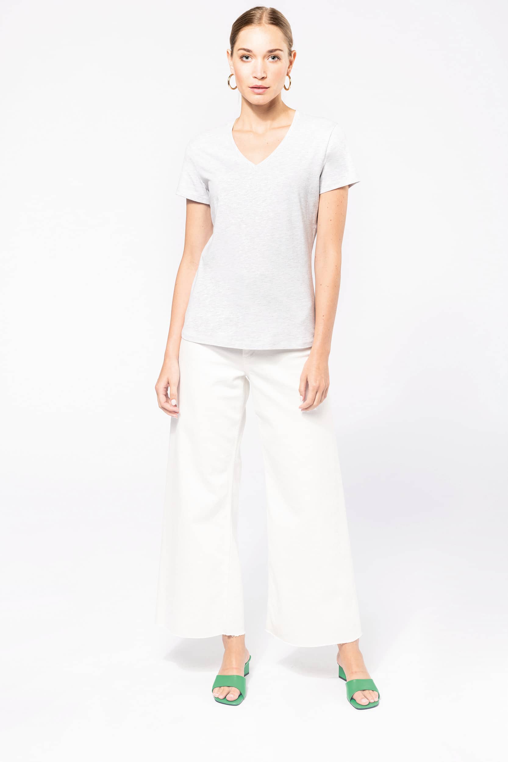 Ladies` Short-sleeved V-Neck T-Shirt