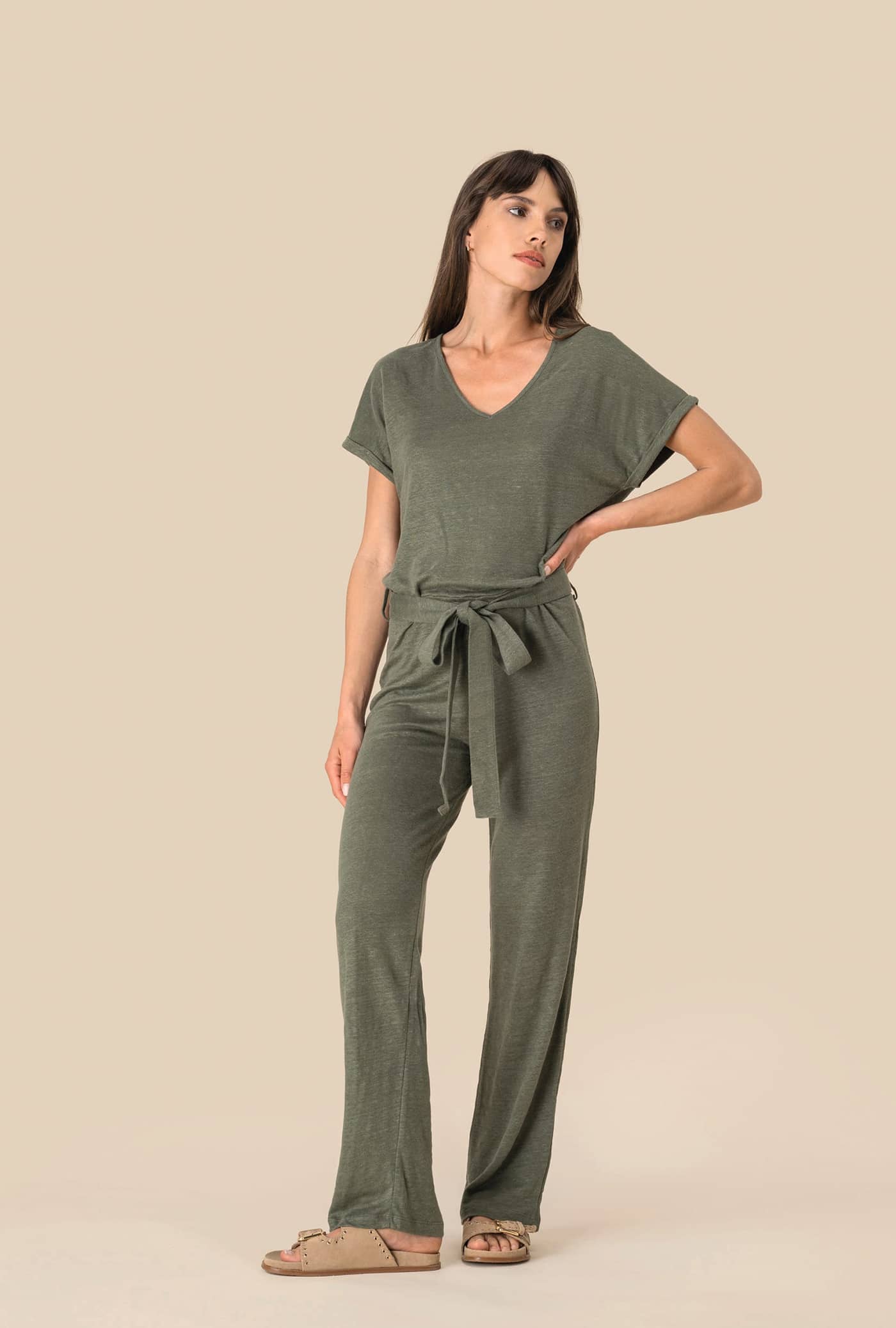 Overall aus Leinenstrickstoff mit kurzen Ärmeln für Damen