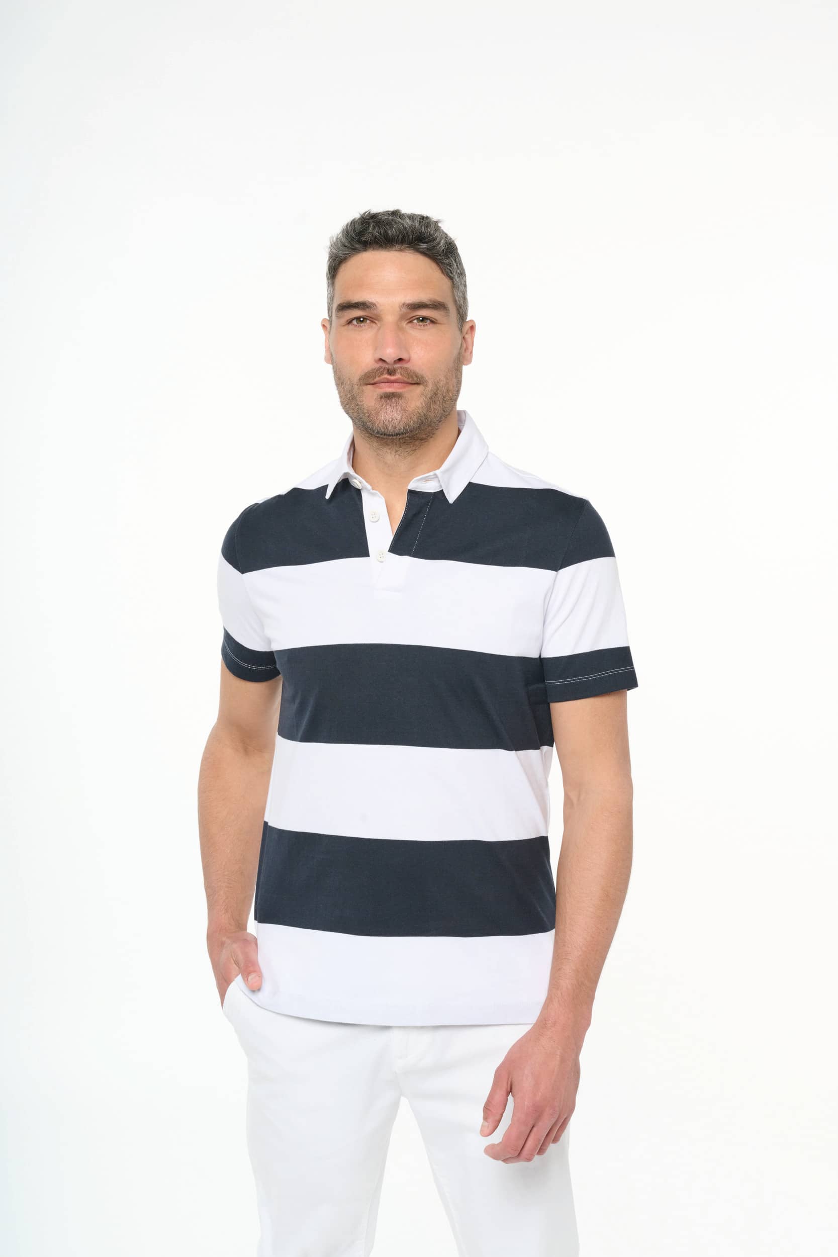 Gestreiftes Polohemd mit kurzen Ärmeln, Unisex