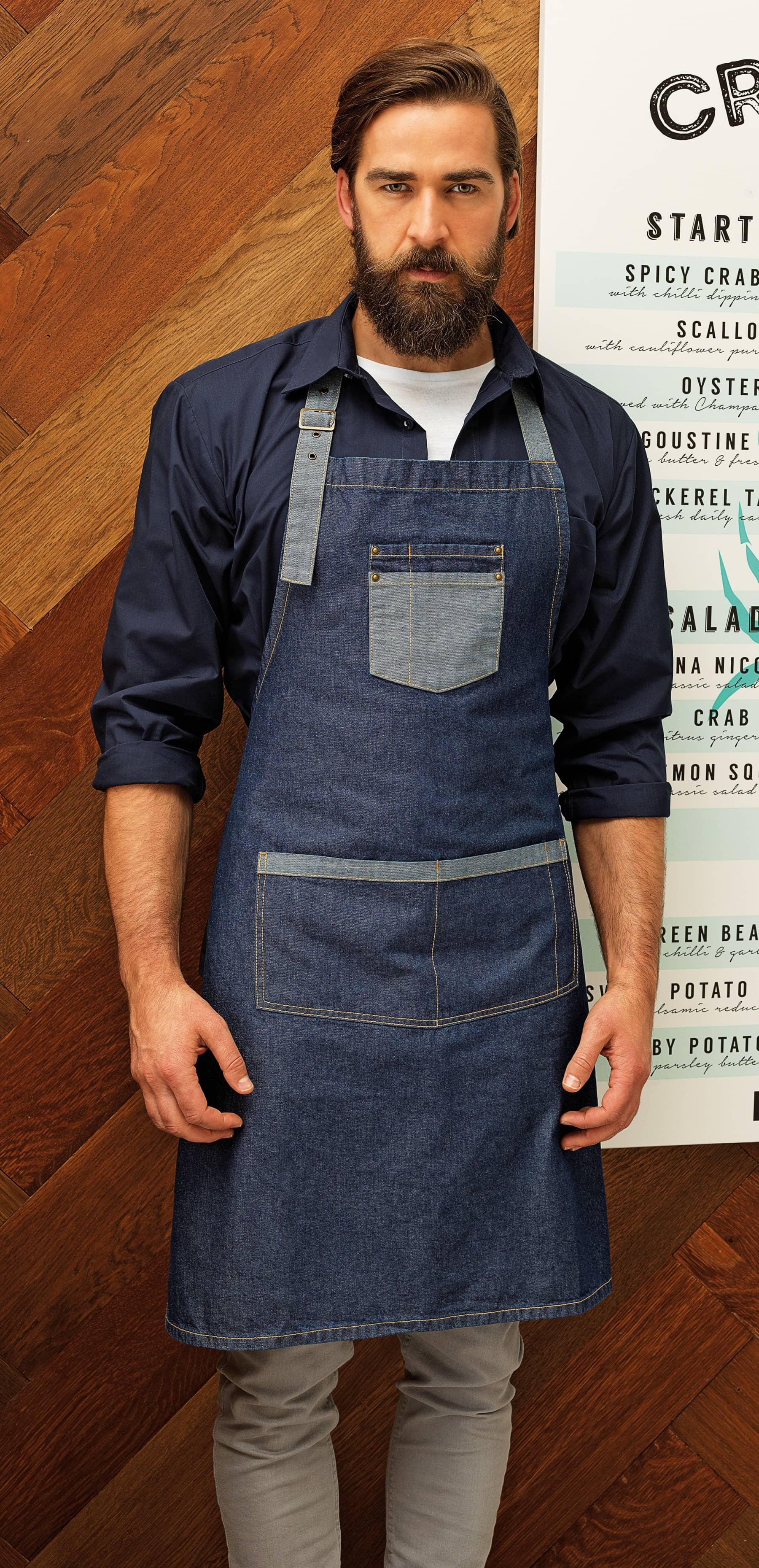 Domain Contrast Denim Bib Apron