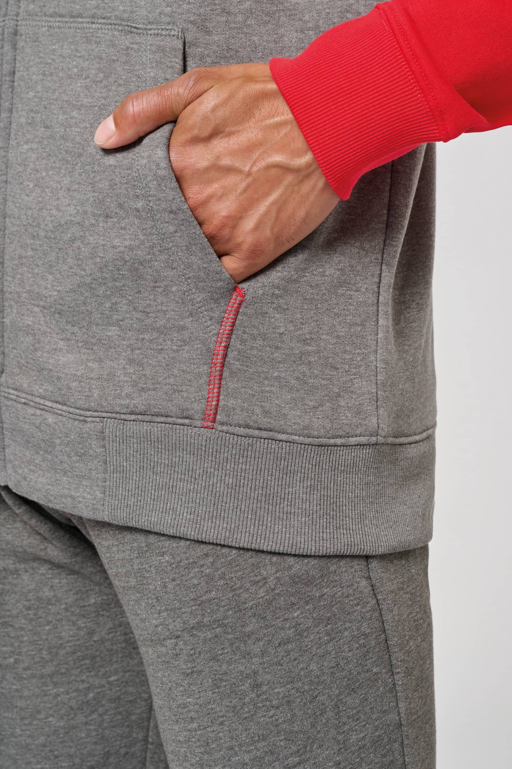 Zweifarbige Unisex-Fleecejacke mit Reißverschluss und Kapuze