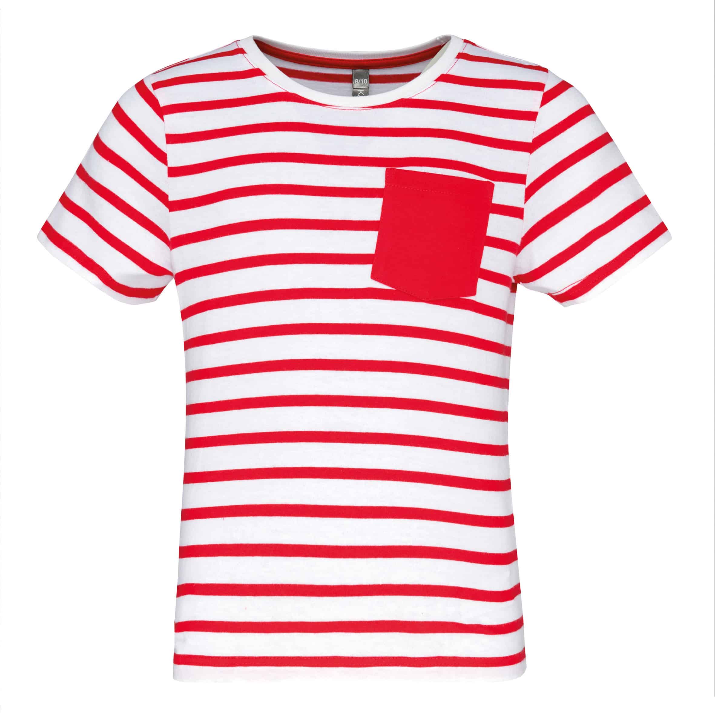 Gestreiftes Kurzarm-T-Shirt mit Tasche für Kinder im Marine-Stil