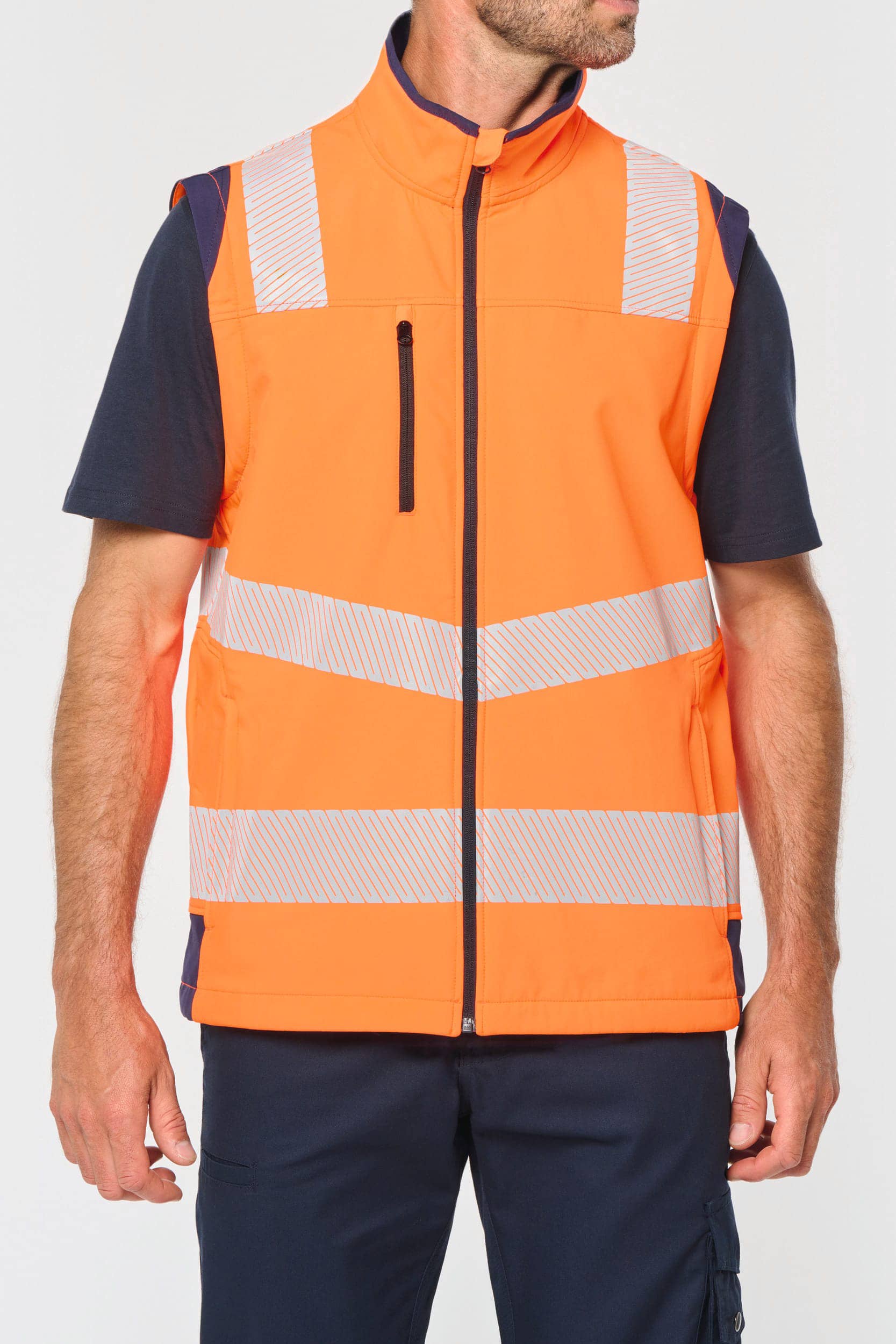Recycelte Safety Softshell-Jacke mit abnehmbaren Ärmeln