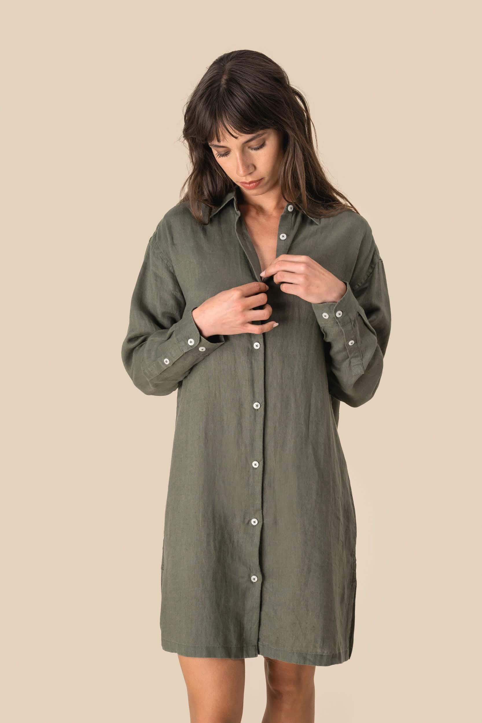 Hemdblusenkleid aus Leinen für Damen