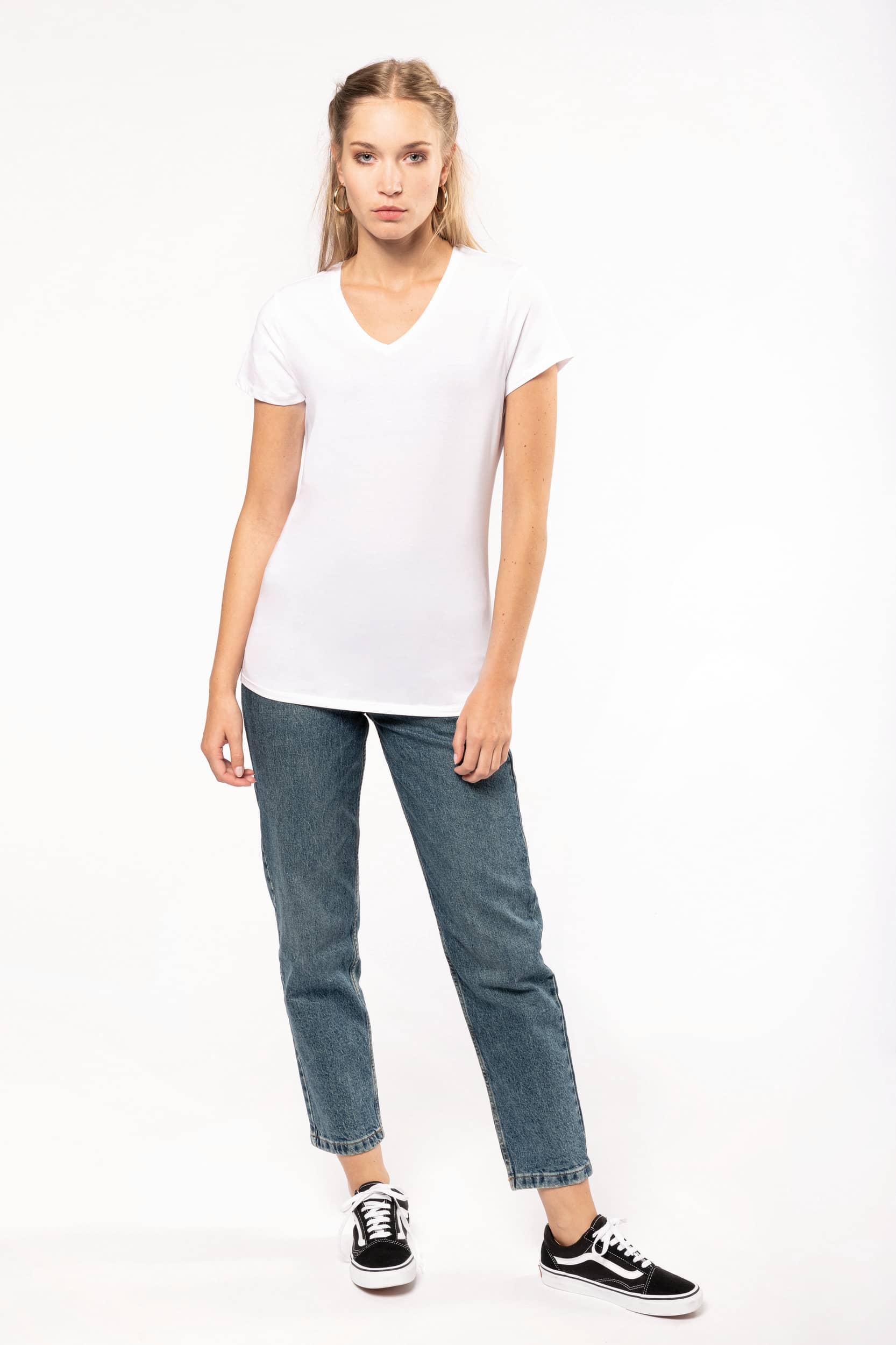 Kurzarm-Damen-T-Shirt mit V-Ausschnitt