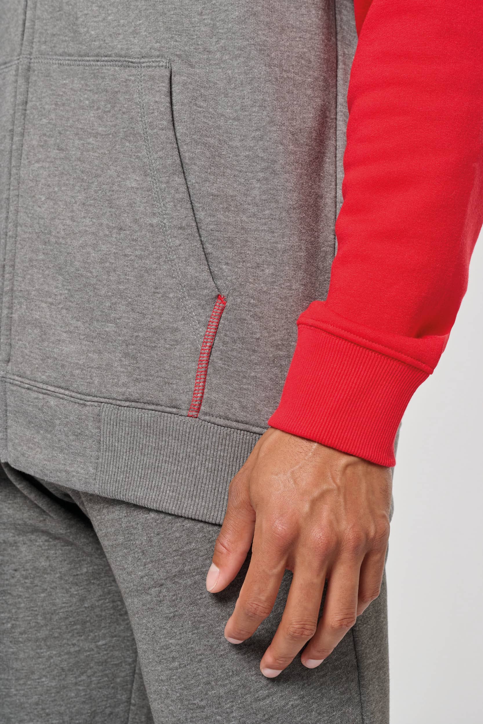 Zweifarbige Unisex-Fleecejacke mit Reißverschluss und Kapuze
