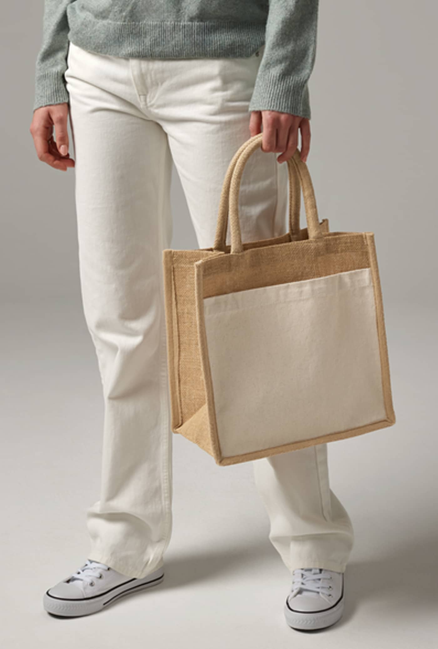 Cotton Pocket Natural Starched Jute Midi Bag