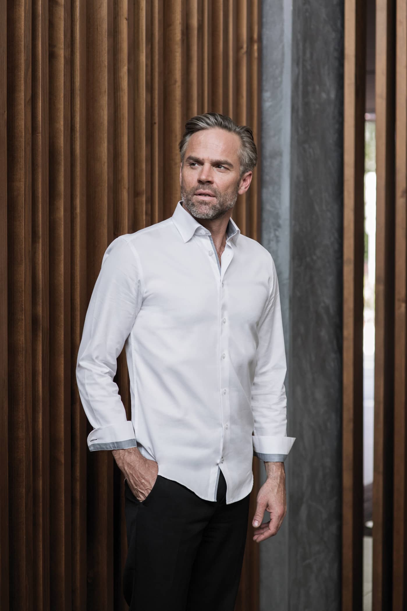 Men's Long Sleeve Tailored Contrast Herringbone Shirt