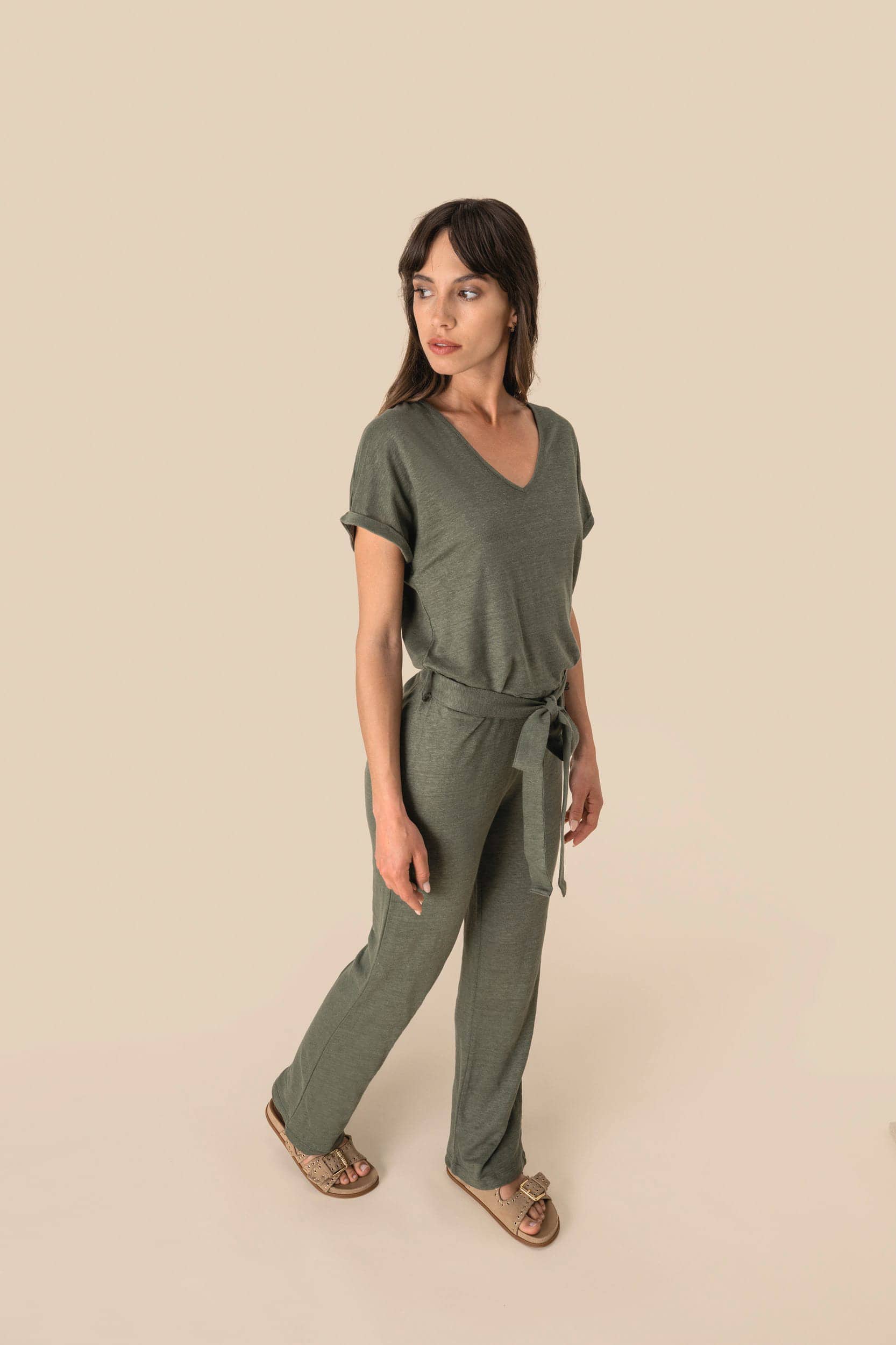 Overall aus Leinenstrickstoff mit kurzen Ärmeln für Damen