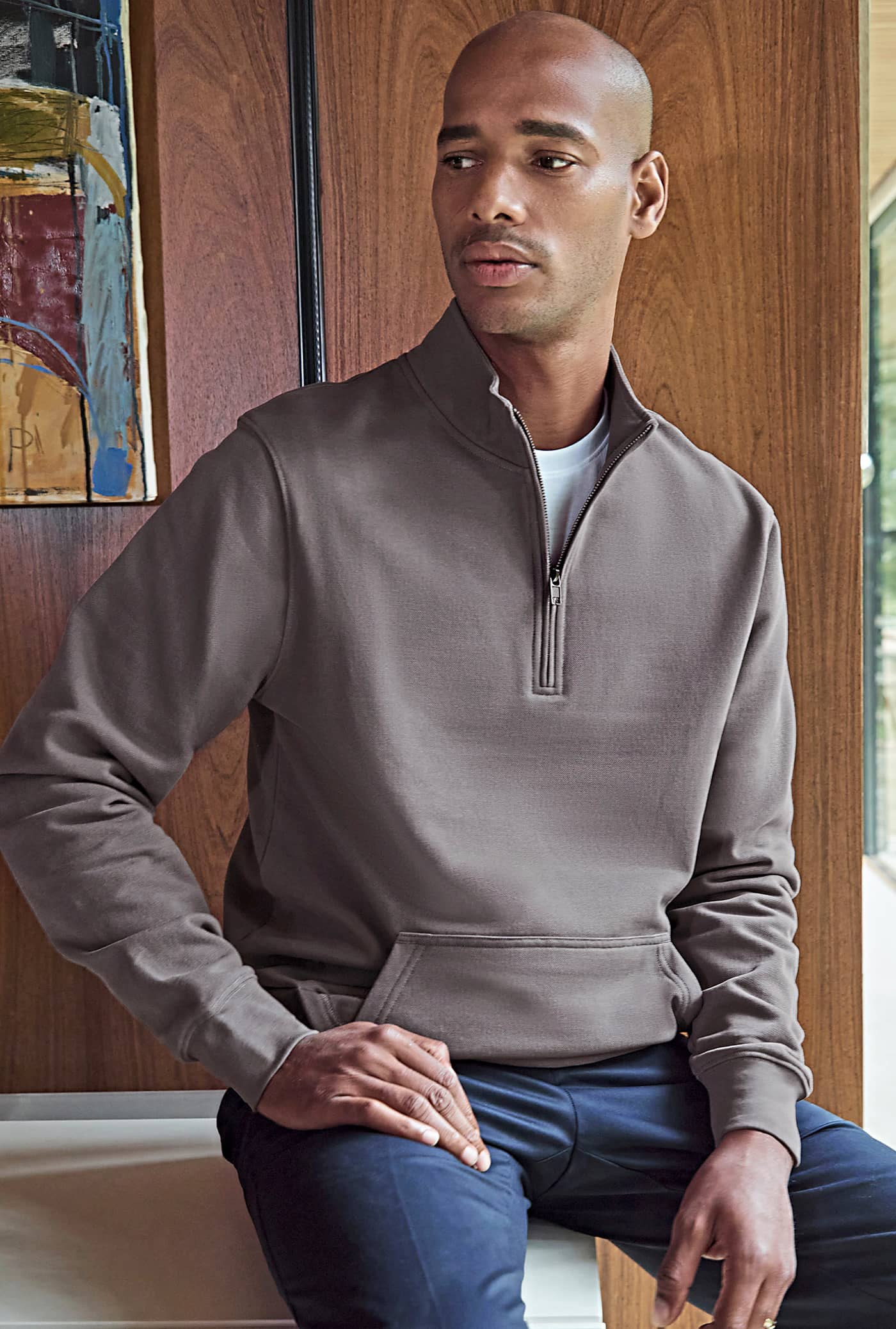 Regular Fit 1/4 Zip Pique Sweatshirt