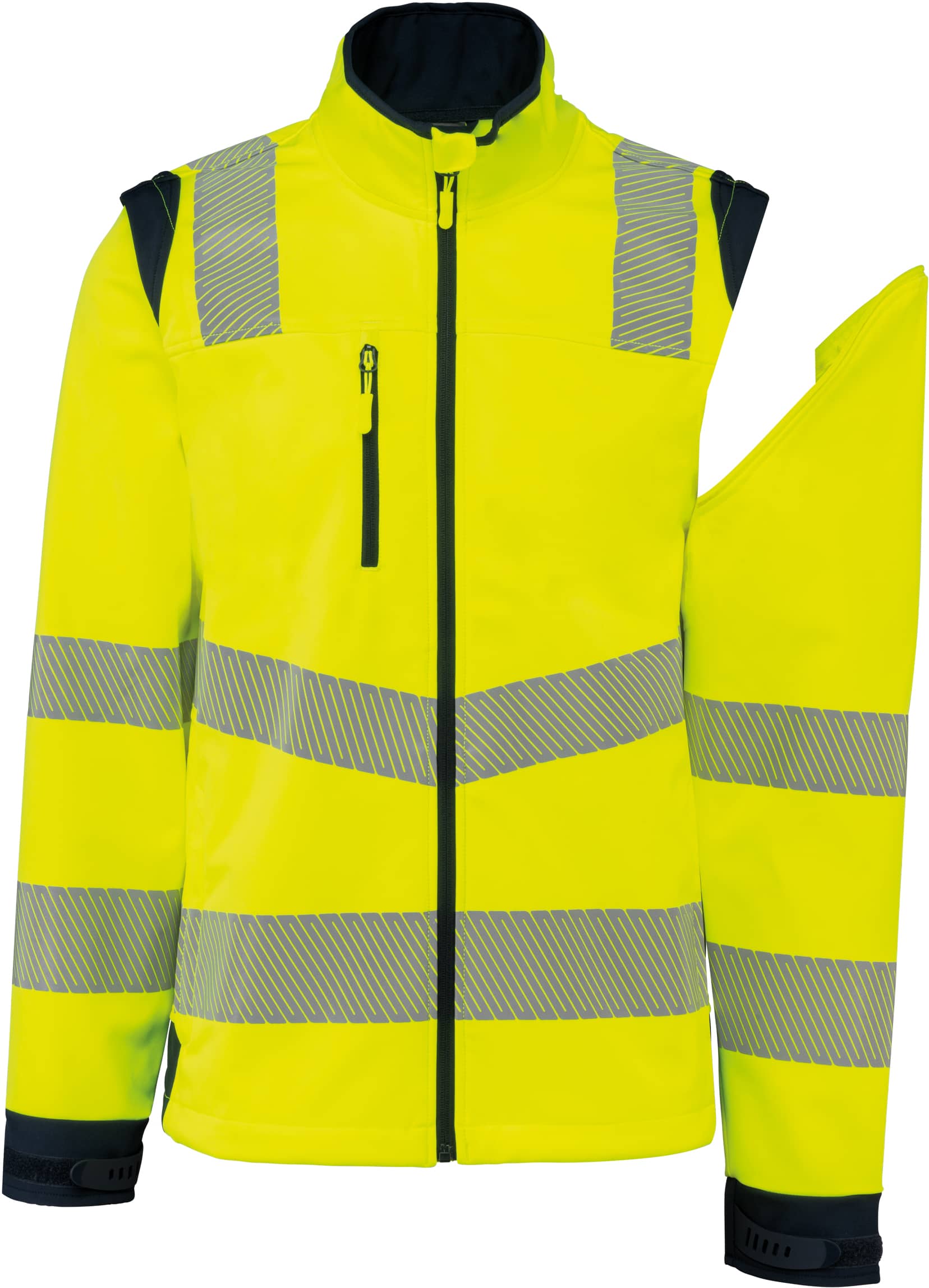 Recycelte Safety Softshell-Jacke mit abnehmbaren Ärmeln