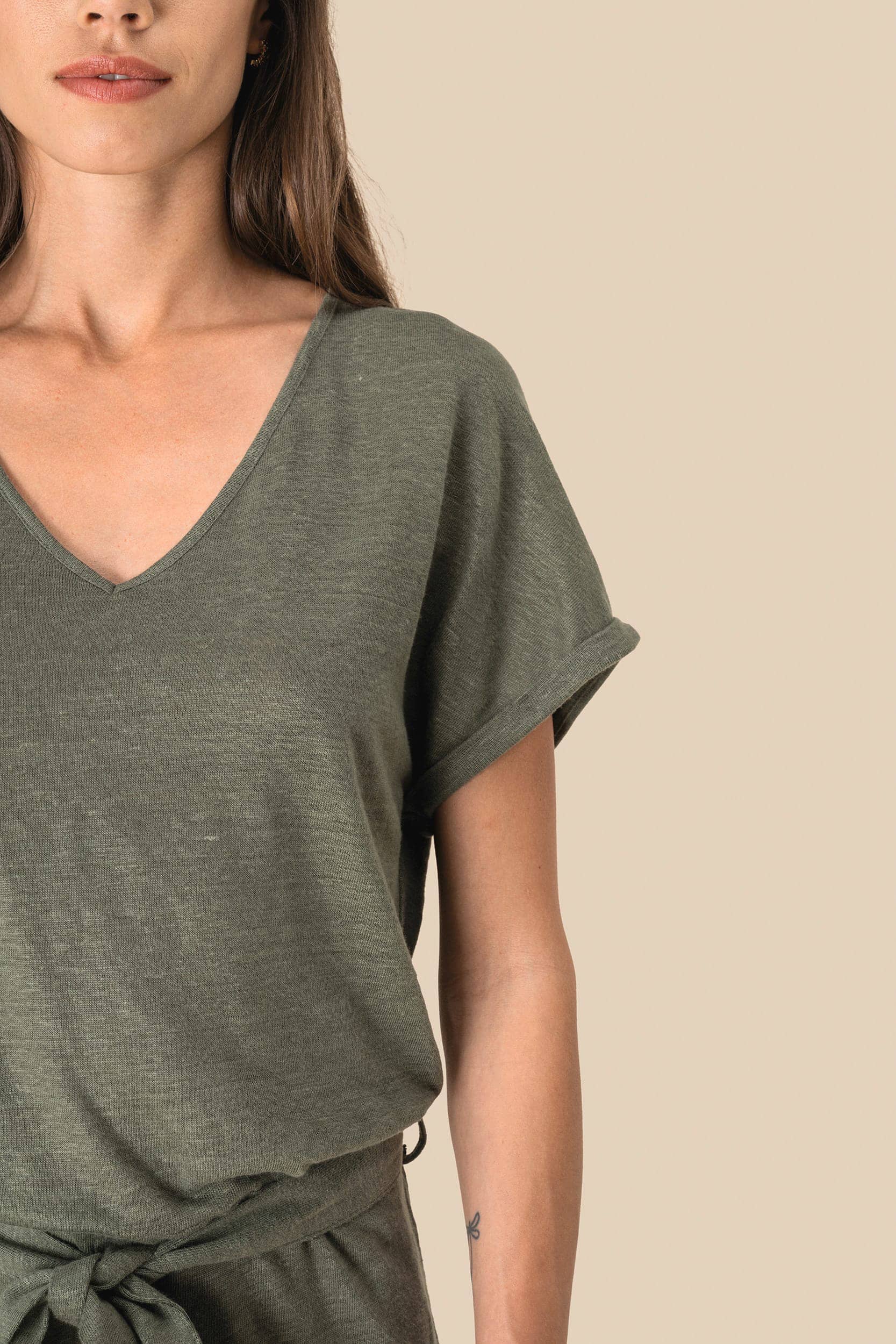 Overall aus Leinenstrickstoff mit kurzen Ärmeln für Damen