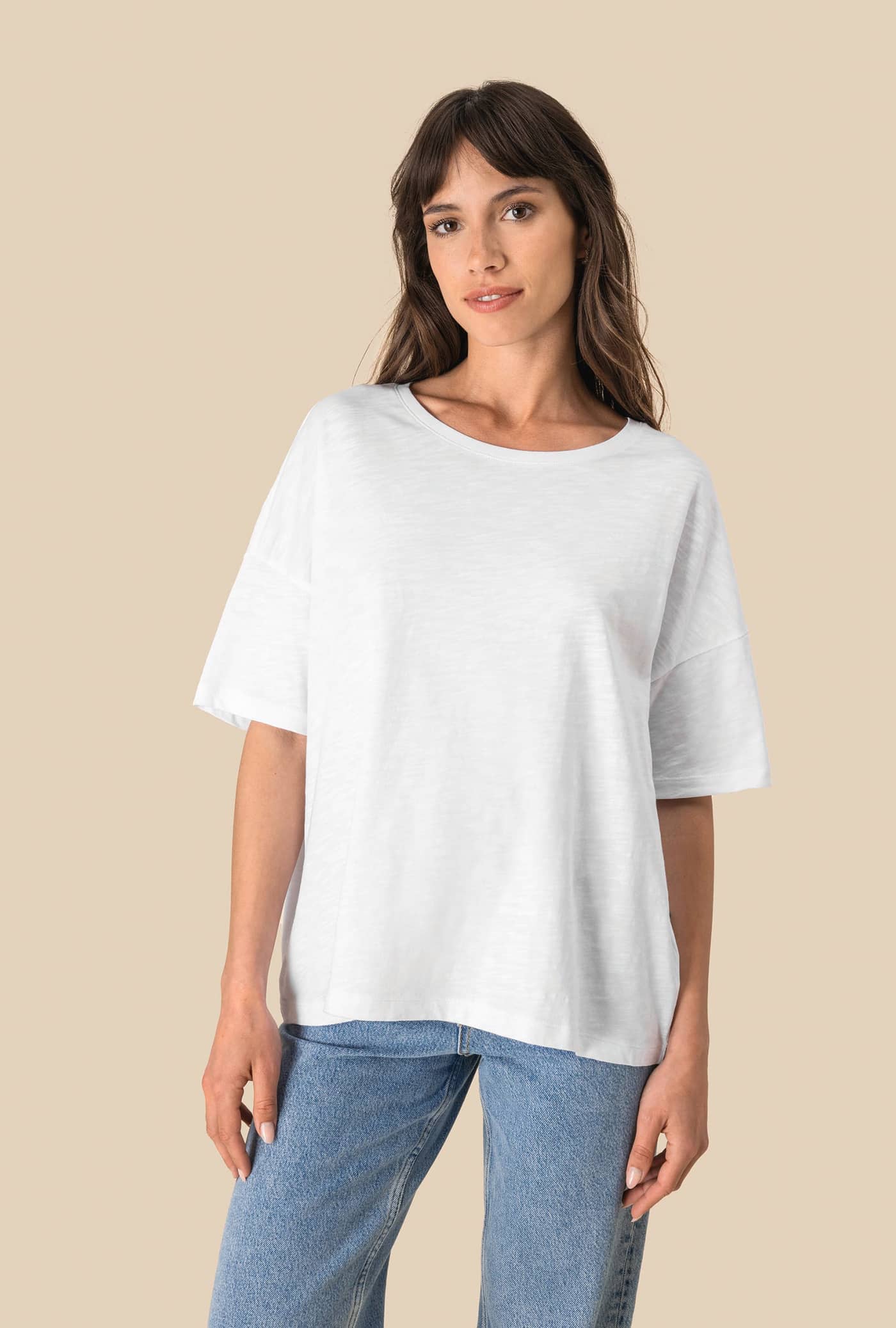 Umweltfreundliches Damen-Slub-Oversize-T-Shirt mit überschnittenen Schultern