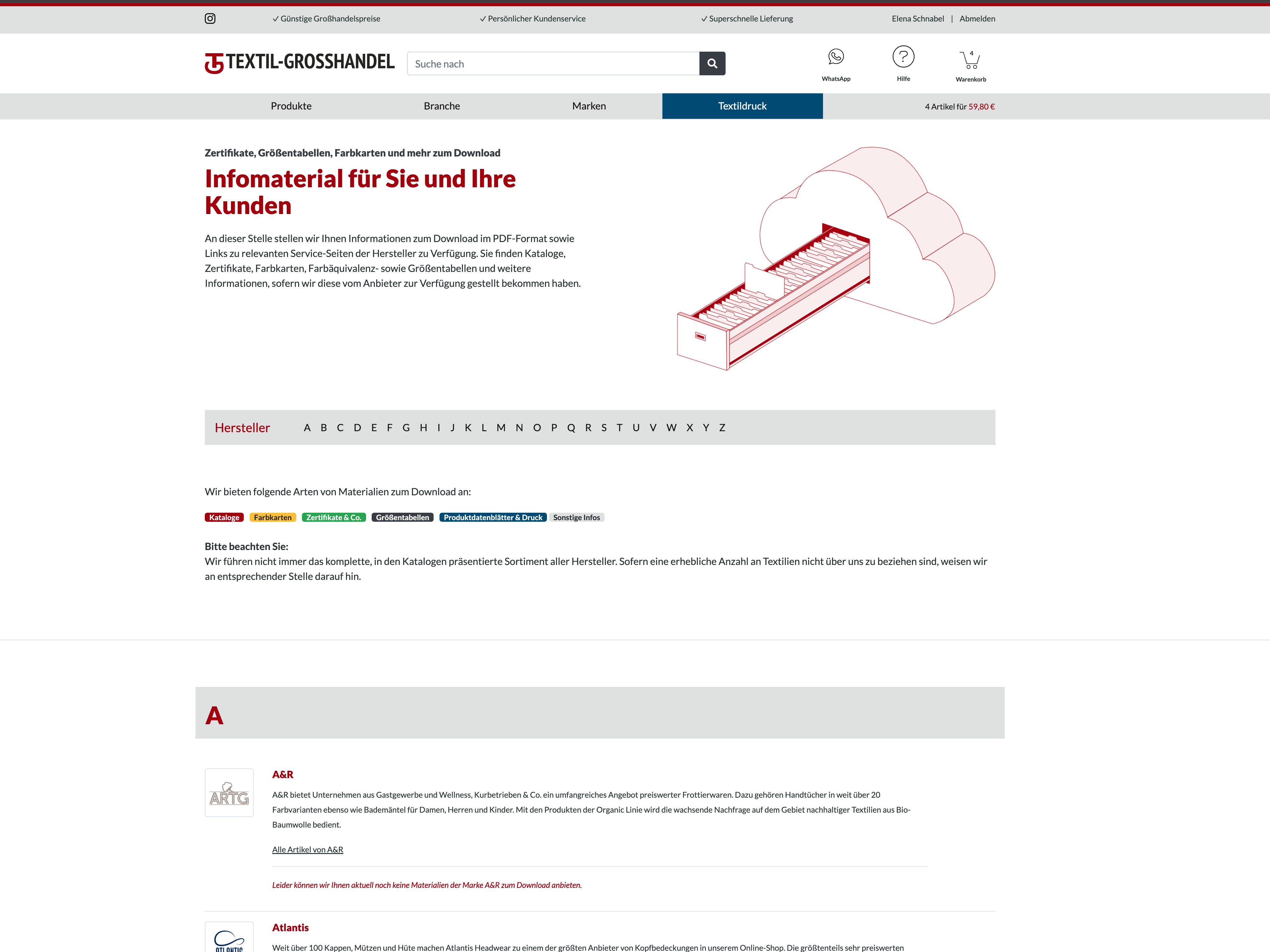 Downloadcenter im Kundenkonto – vorher