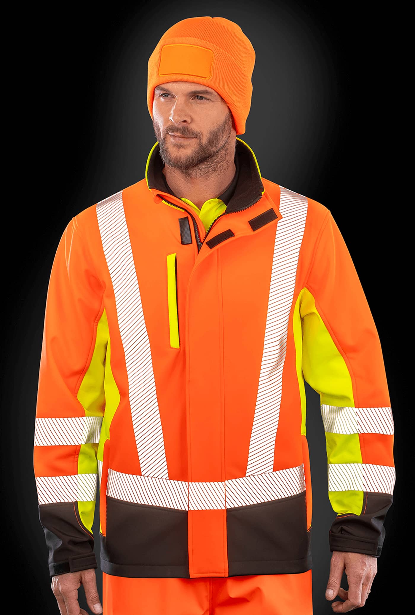 Recycled 3-Layer Printable 3-Tone Safety Softshell Jacket