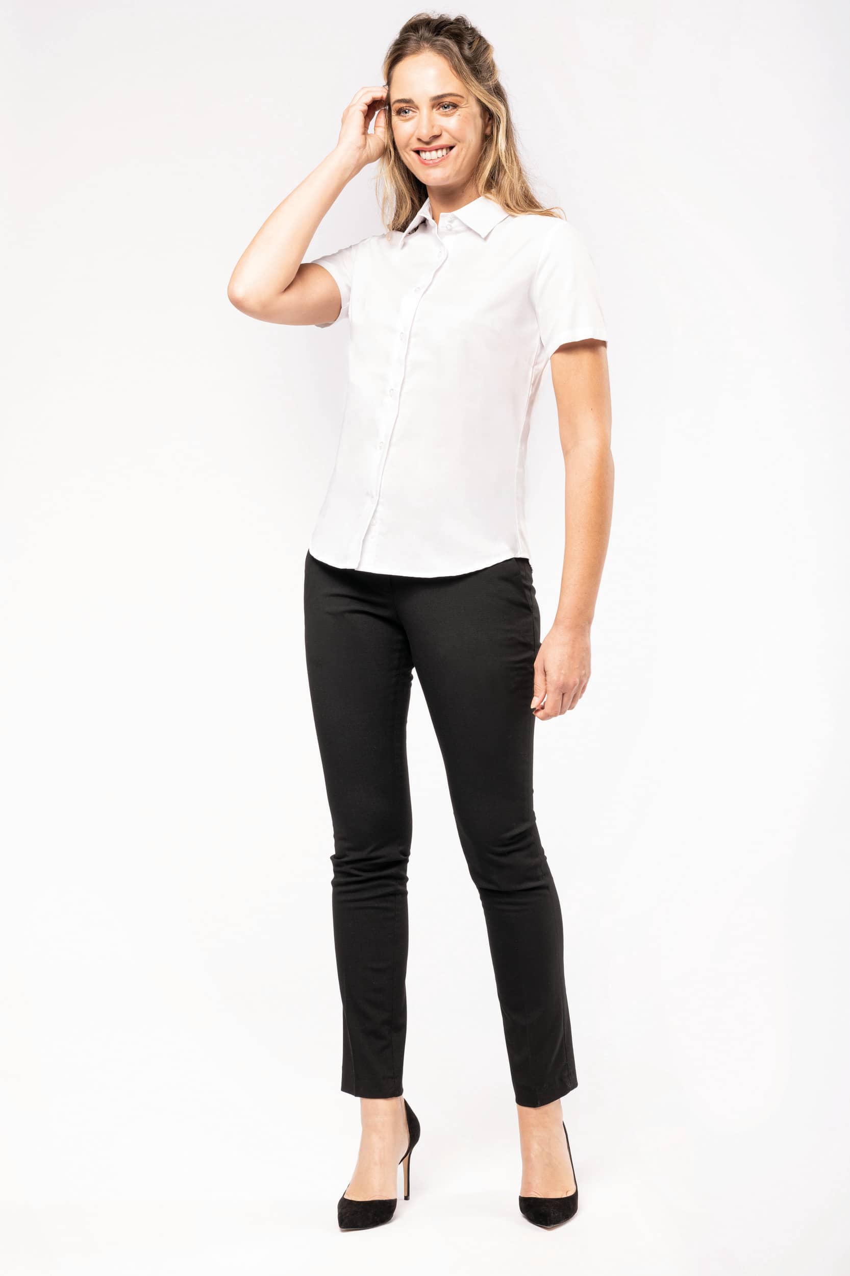 Damen Oxford Kurzarmbluse