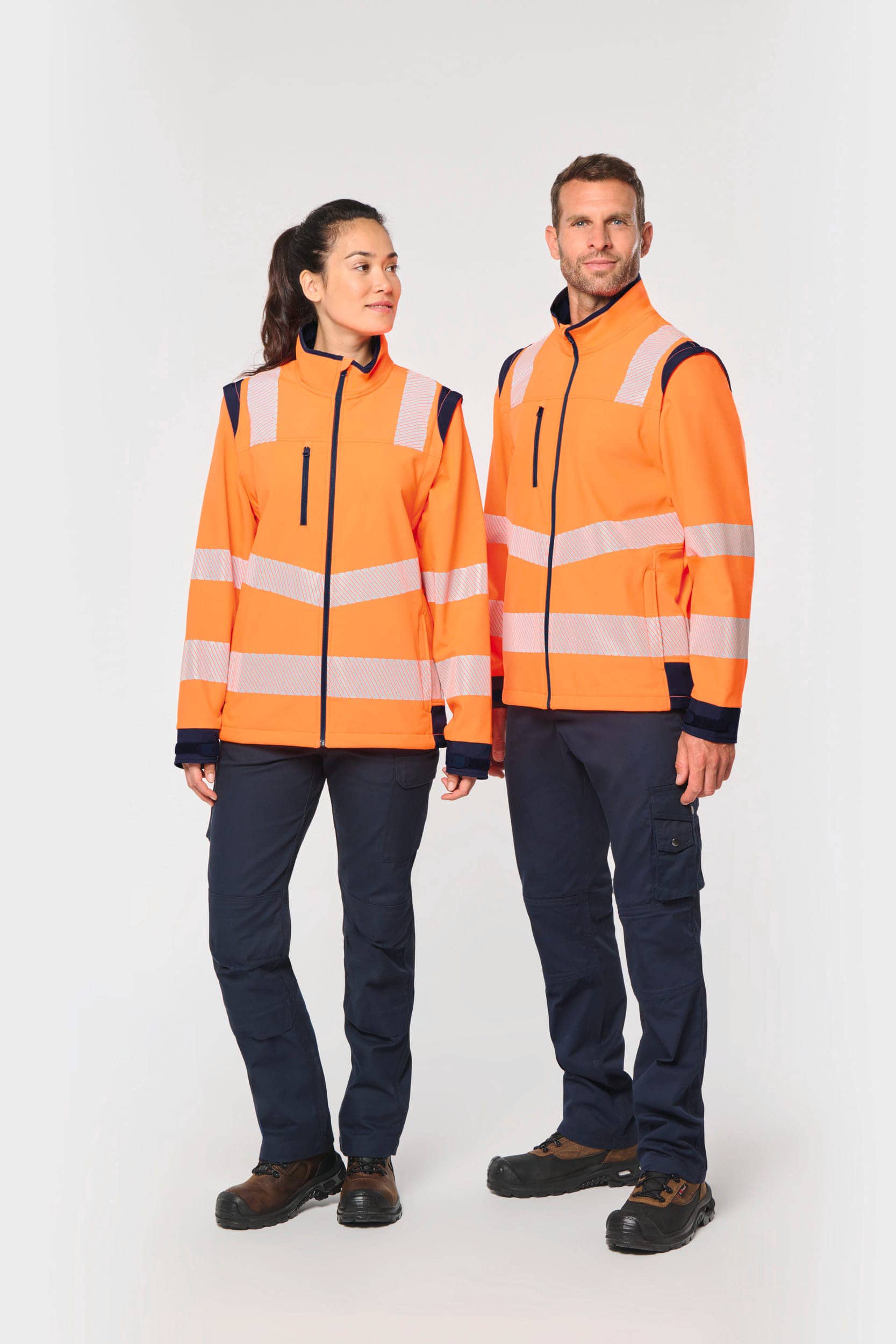 Recycelte Safety Softshell-Jacke mit abnehmbaren Ärmeln