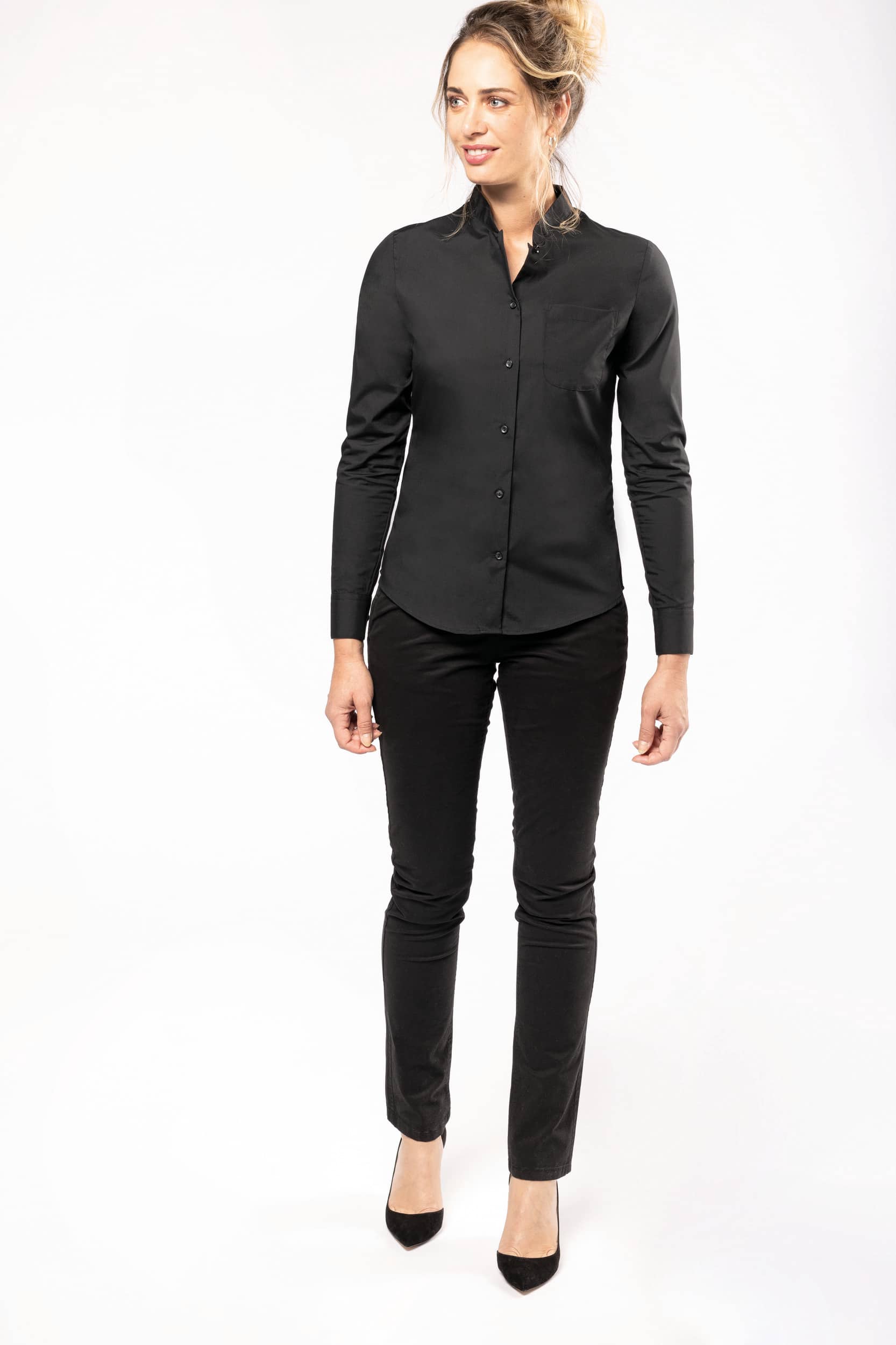 Damen Hemdbluse Mao-Kragen, langarm