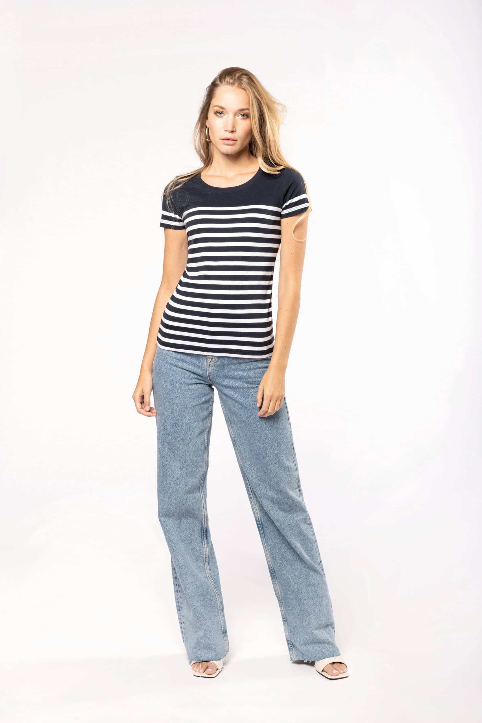 T-Shirt im Marine-Stil mit Rundhalsausschnitt Bio Damen