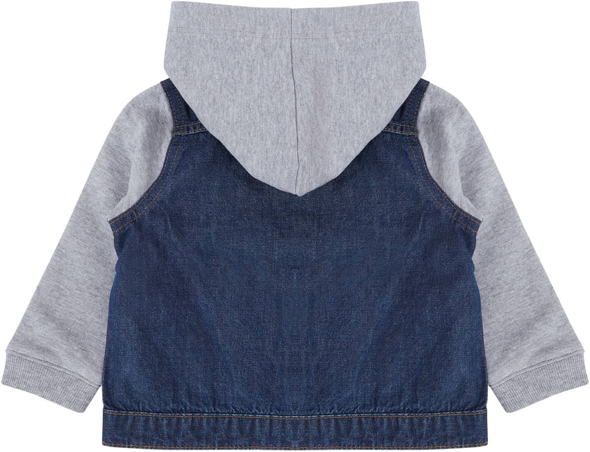 Denim Jacket With Fleece Hood And Sleeves