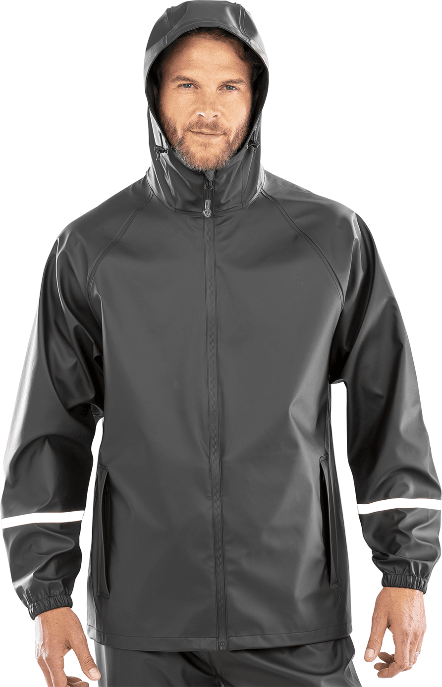 Prism PU Waterproof Jacket with Reflective Bands & Recycled Backing
