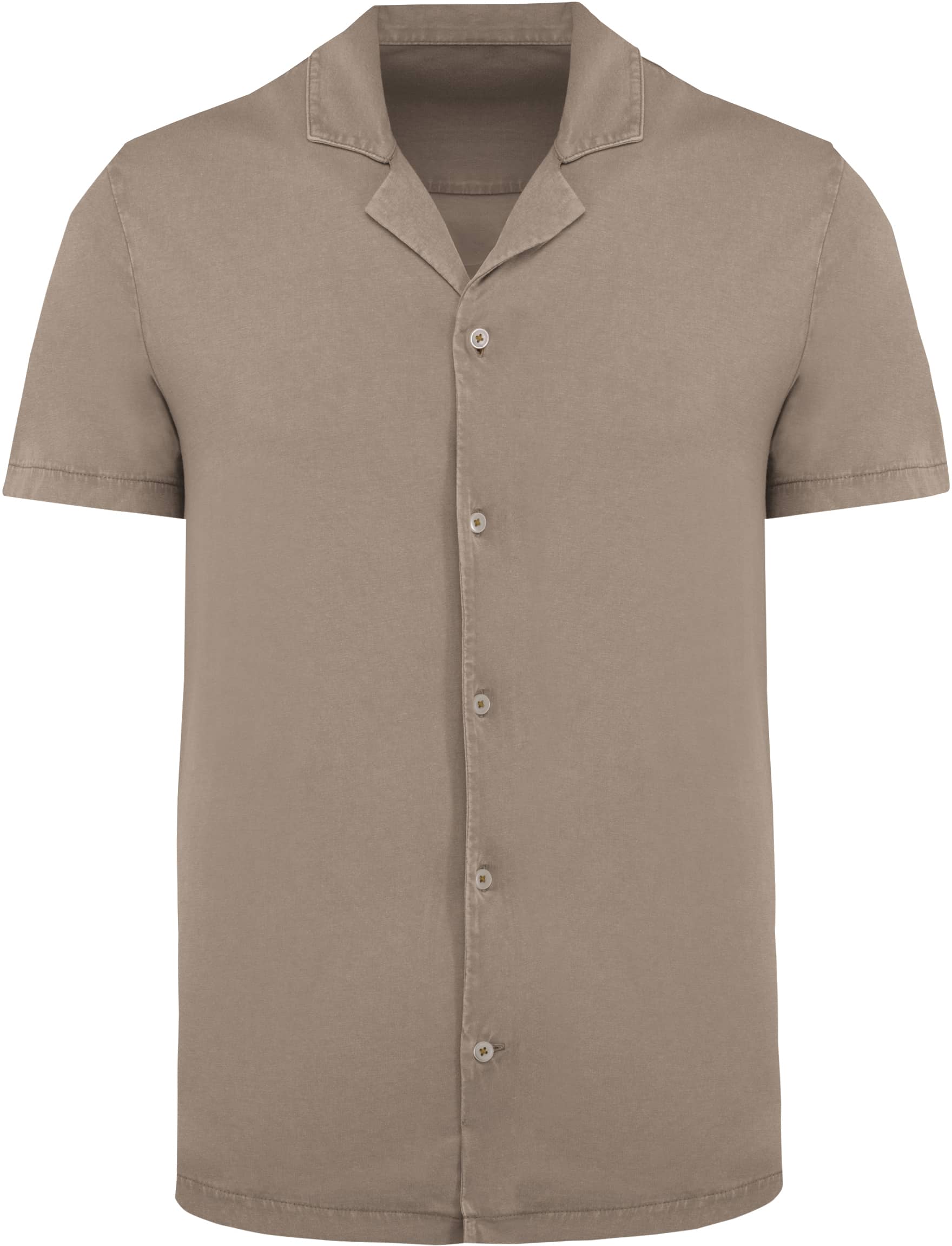 Umweltfreundliches ausgewaschenes Jersey-Herrenhemd mit kurzen Ärmeln und Bowling-Kragen