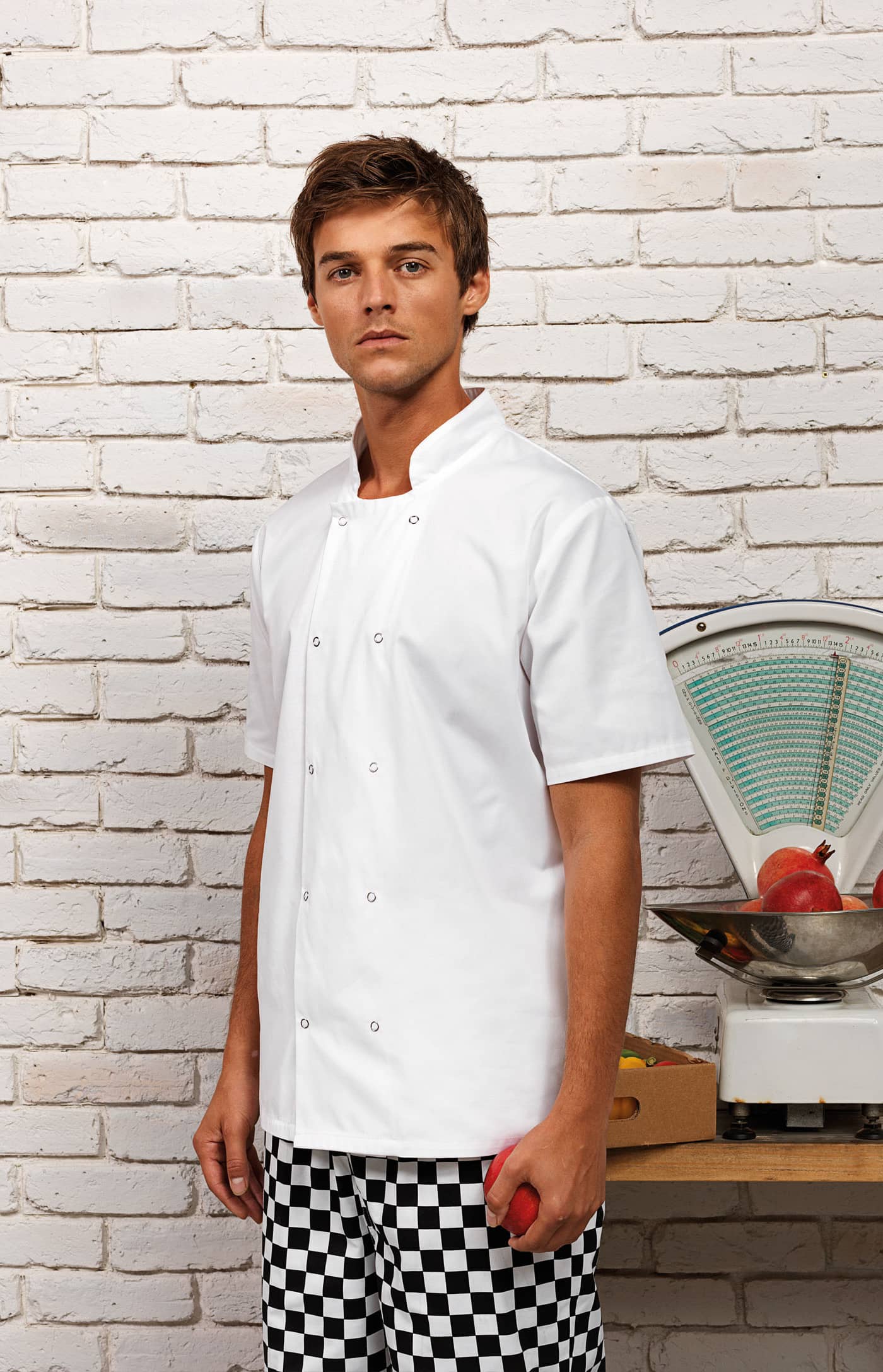 Studded Front Short Sleeve Chef´s Jacket