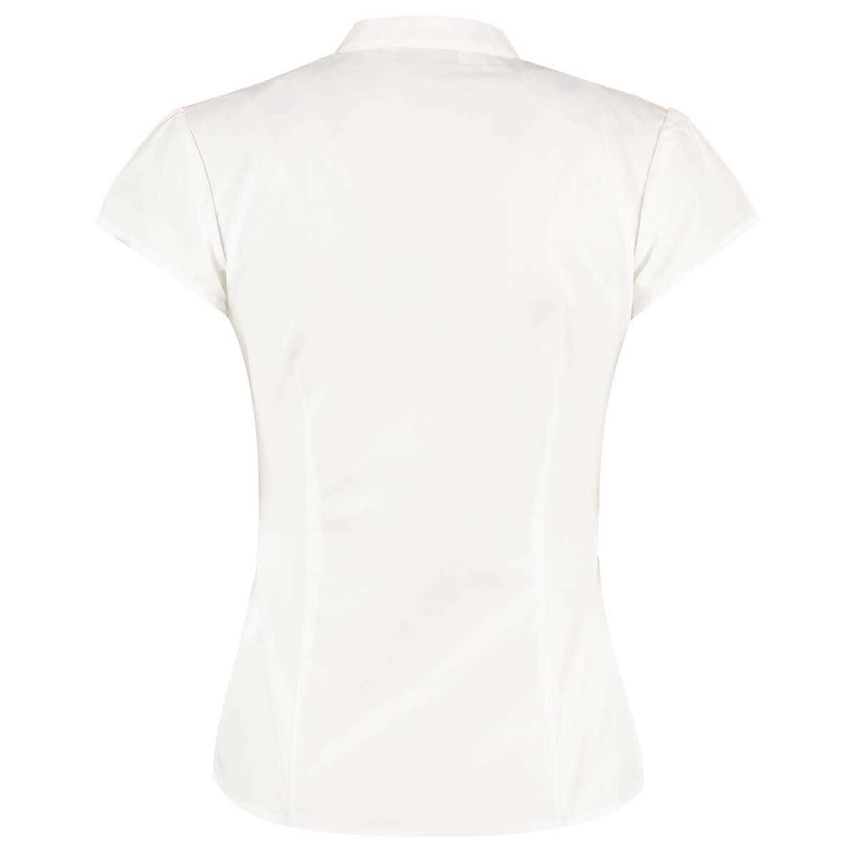 Tailored Fit Mandarin Collar Poplin Blouse Cap Sleeve