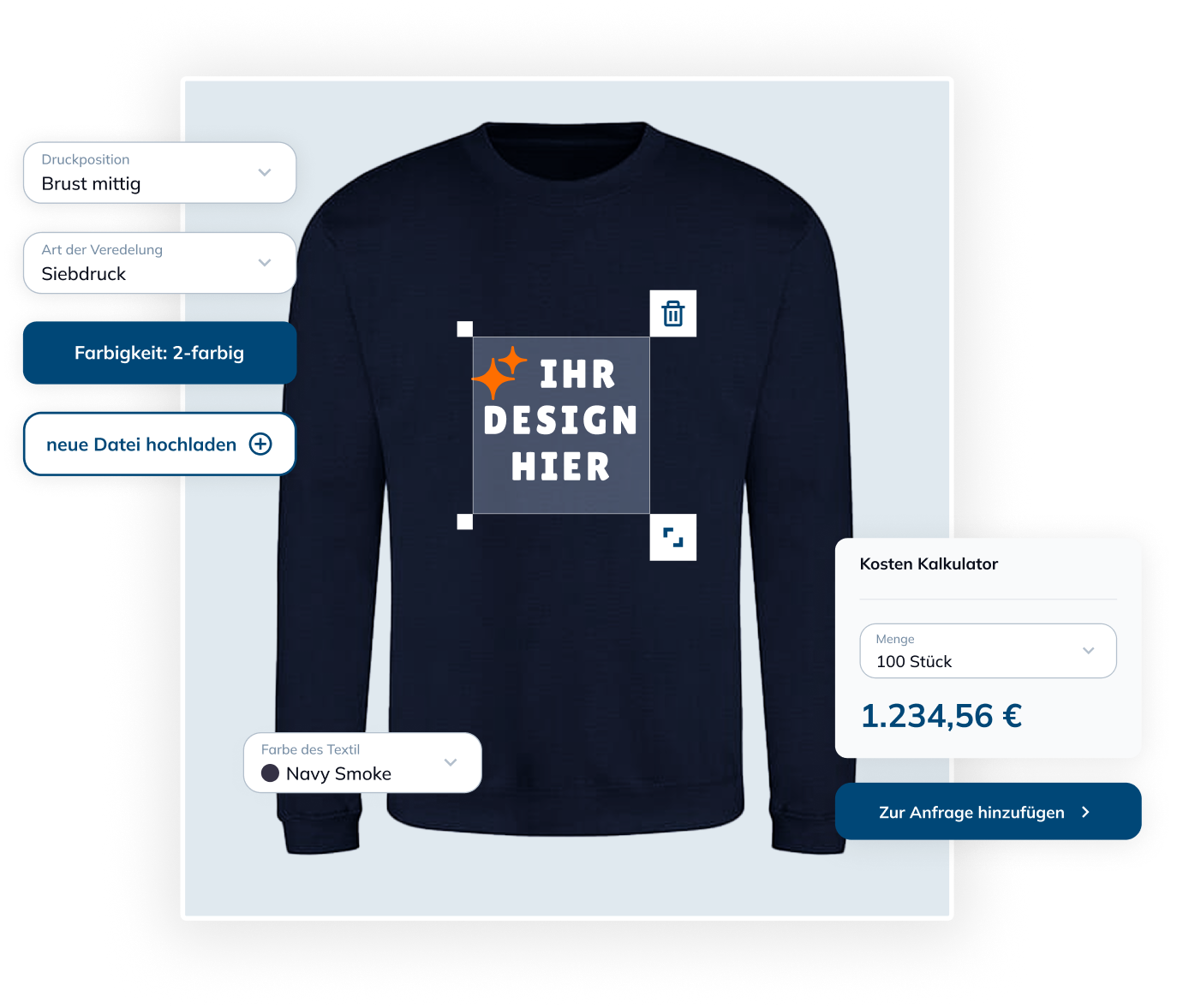 Sweatshirts bedrucken Konfigurator