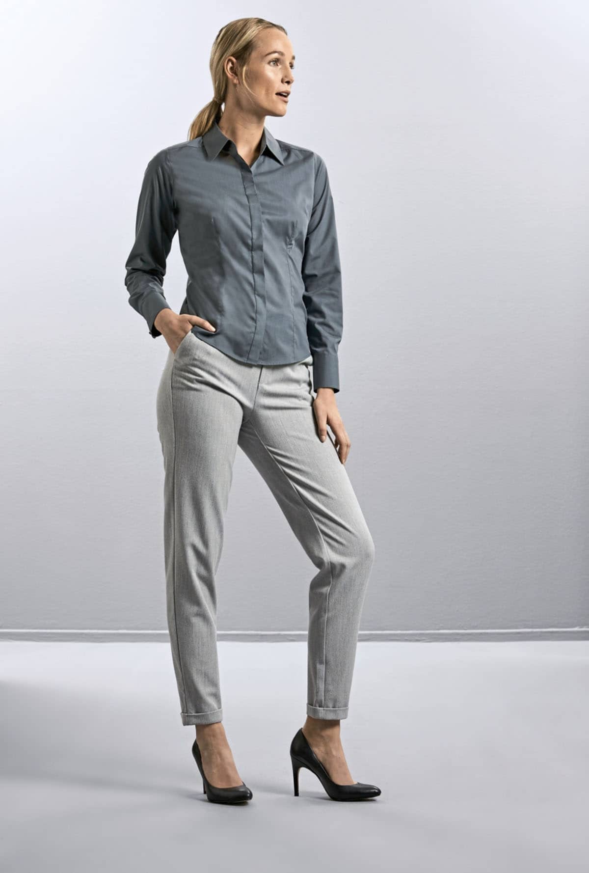 Ladies' Long Sleeve Fitted Polycotton Poplin Shirt