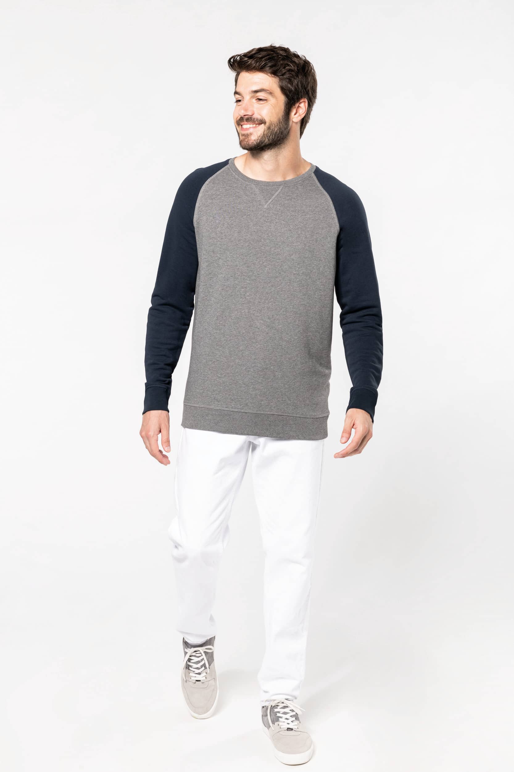 Zweifarbiges Herren-Sweatshirt French Terry BIO mit Rundhalsausschnitt und Raglanärmeln