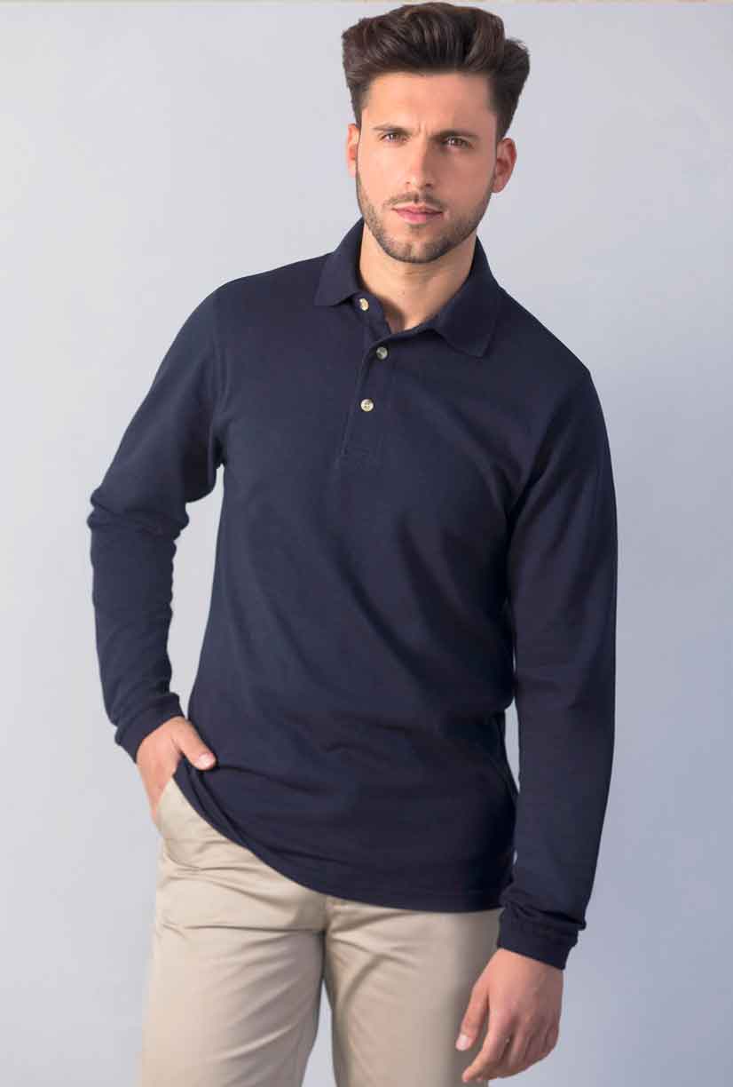 Long Sleeved Cotton Piqué Polo Shirt