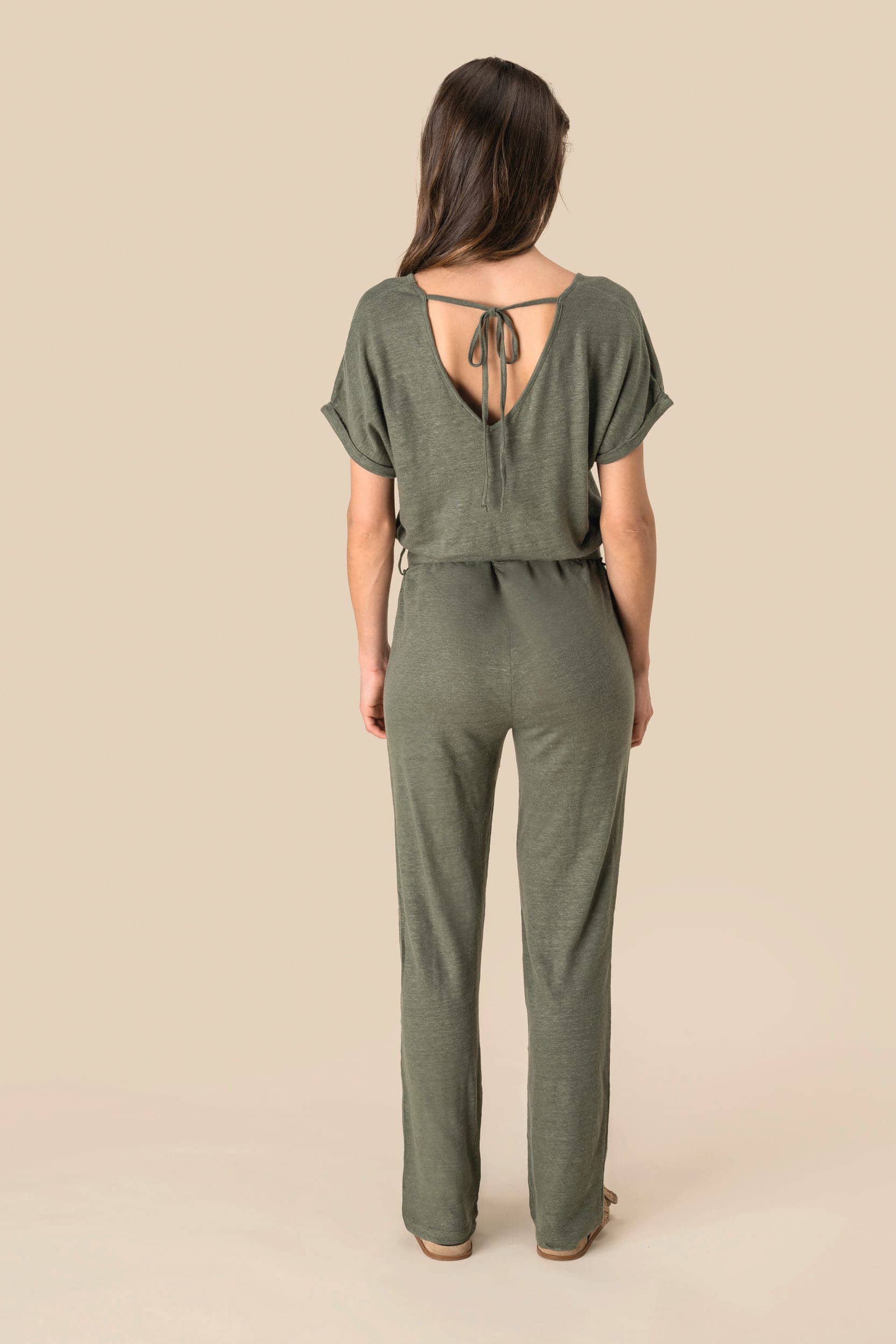 Overall aus Leinenstrickstoff mit kurzen Ärmeln für Damen