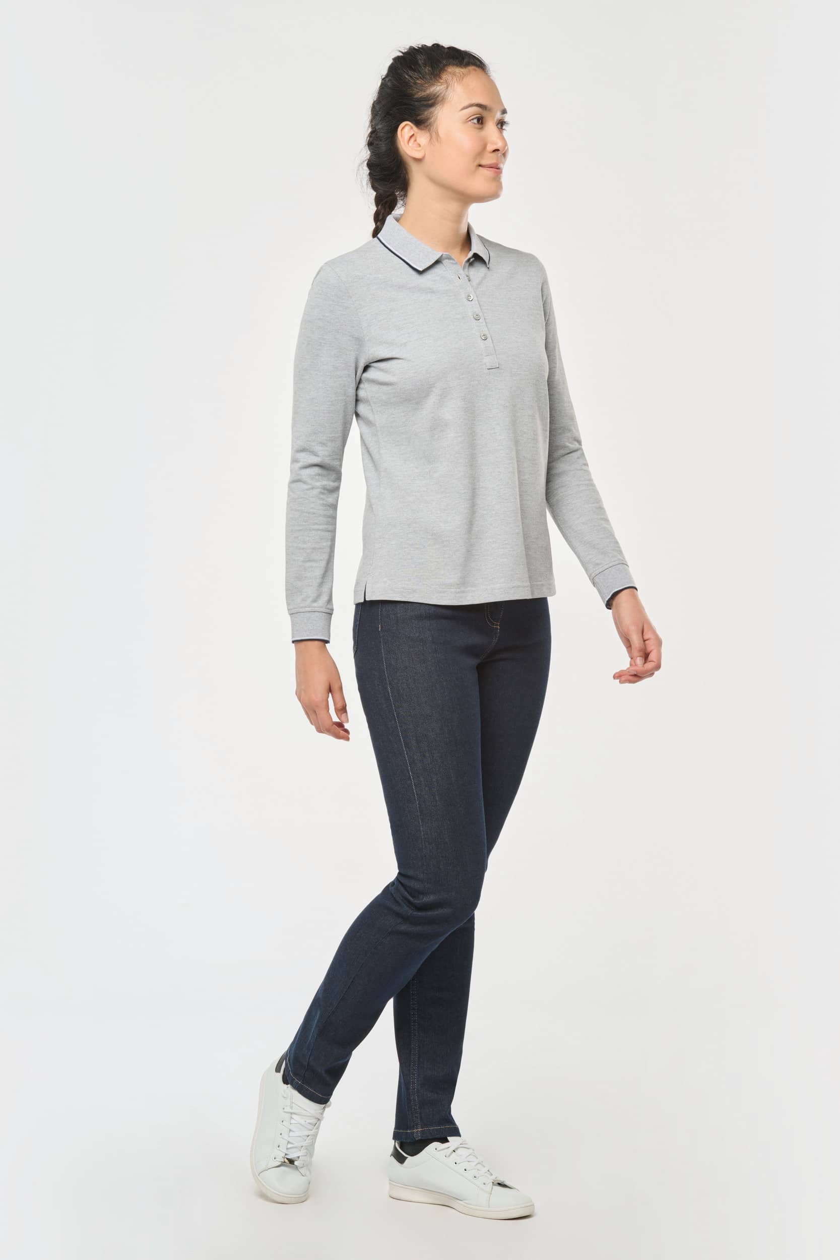 Langarm-Polohemd aus Piqué für Damen