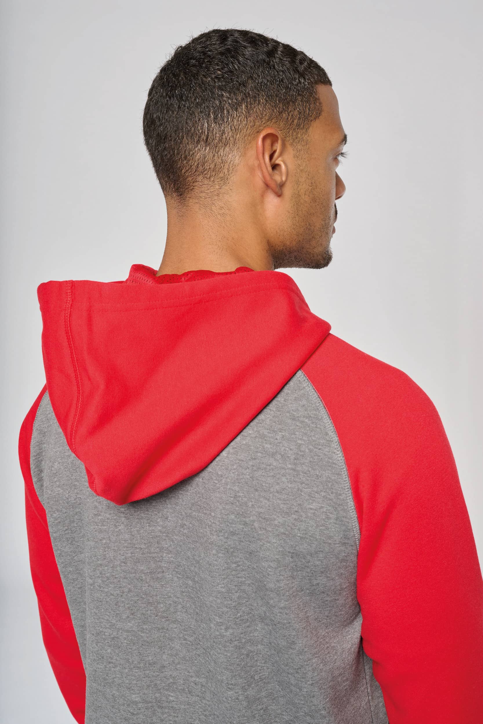 Zweifarbige Unisex-Fleecejacke mit Reißverschluss und Kapuze