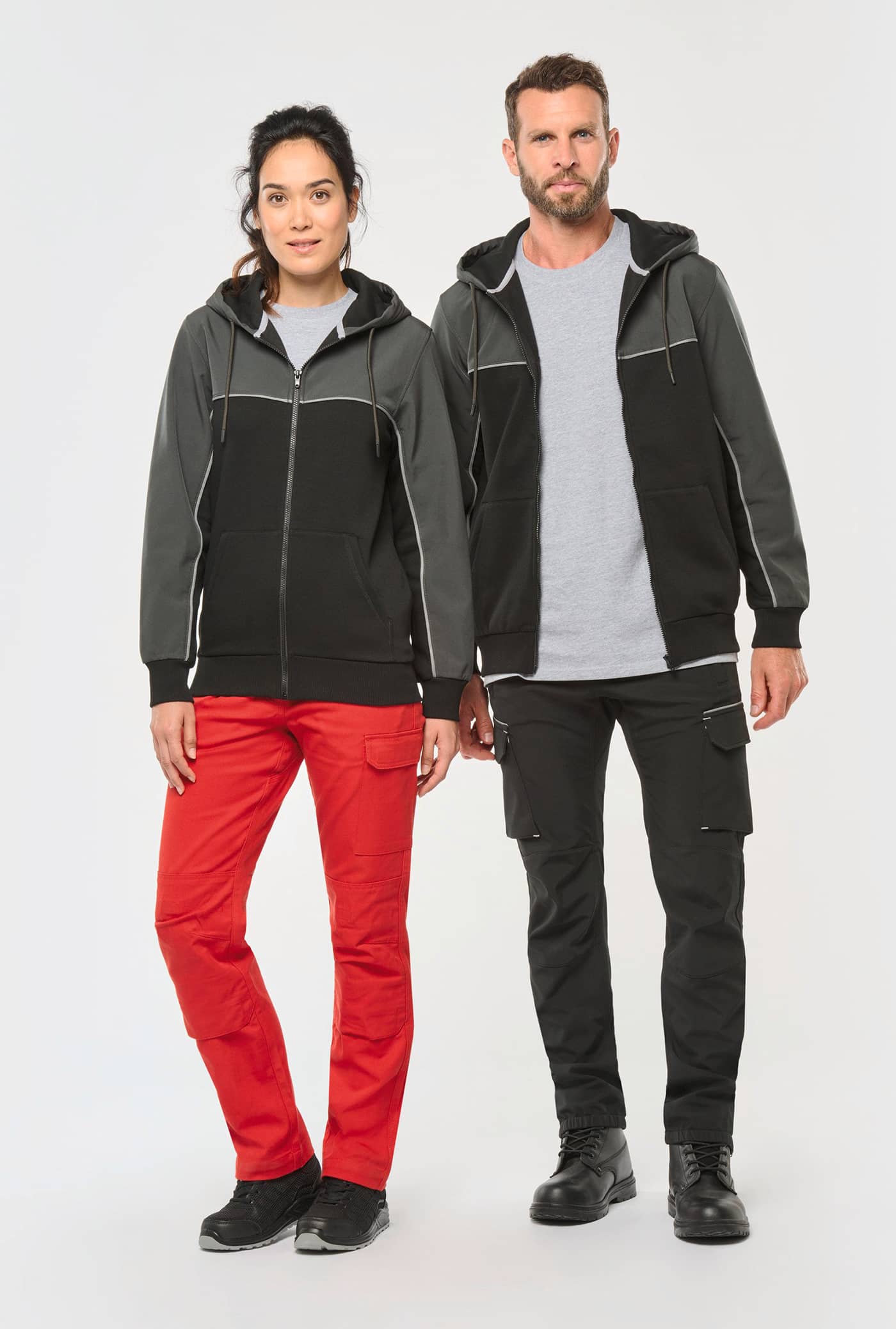 Umweltfreundliche, zweifarbige Molton-Kapuzenjacke mit Reißverschluss, Unisex