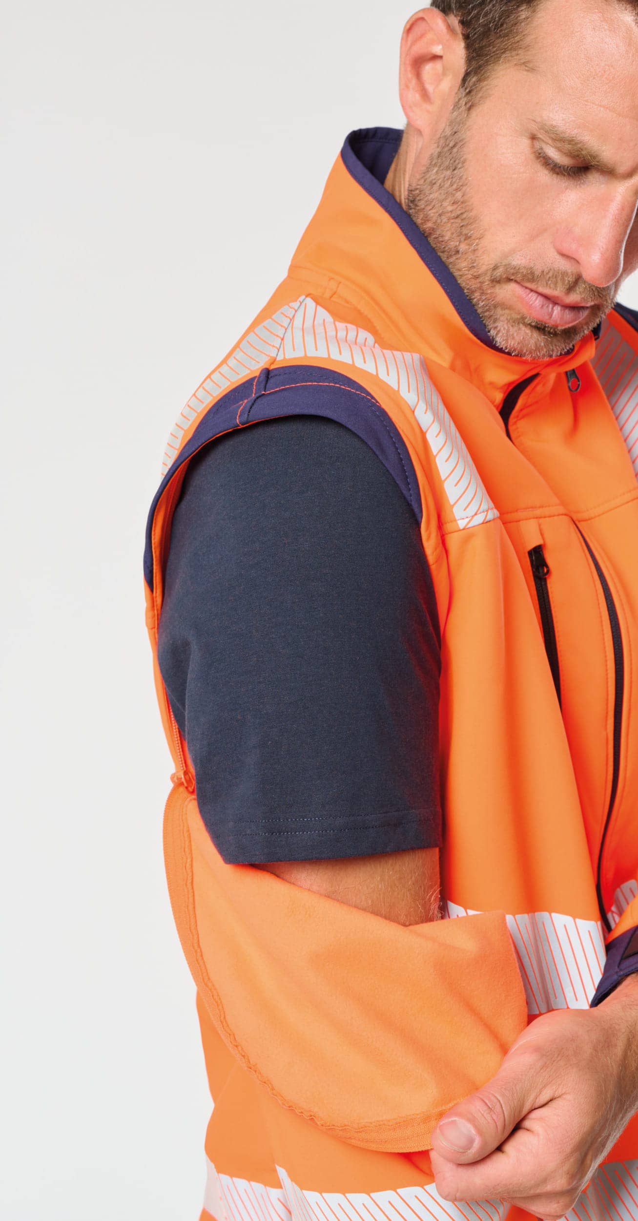 Recycelte Safety Softshell-Jacke mit abnehmbaren Ärmeln