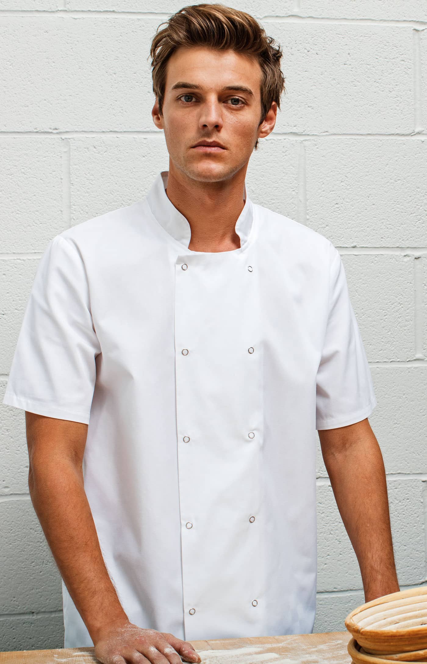 Studded Front Short Sleeve Chef´s Jacket