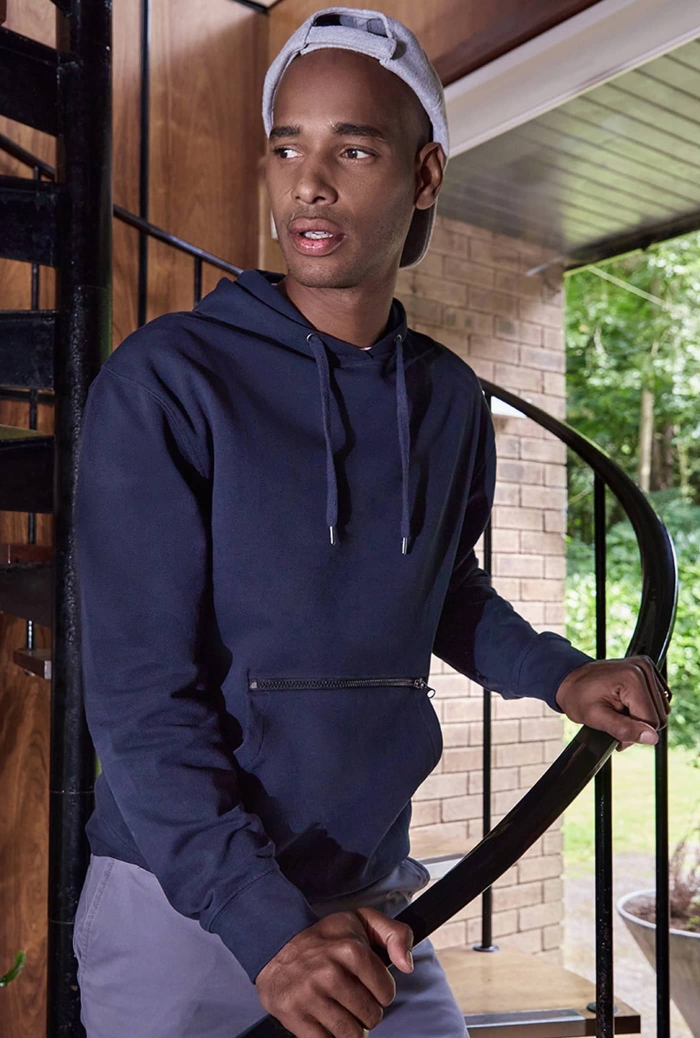 Regular Fit Pique Hoodie with Zipped Pocket