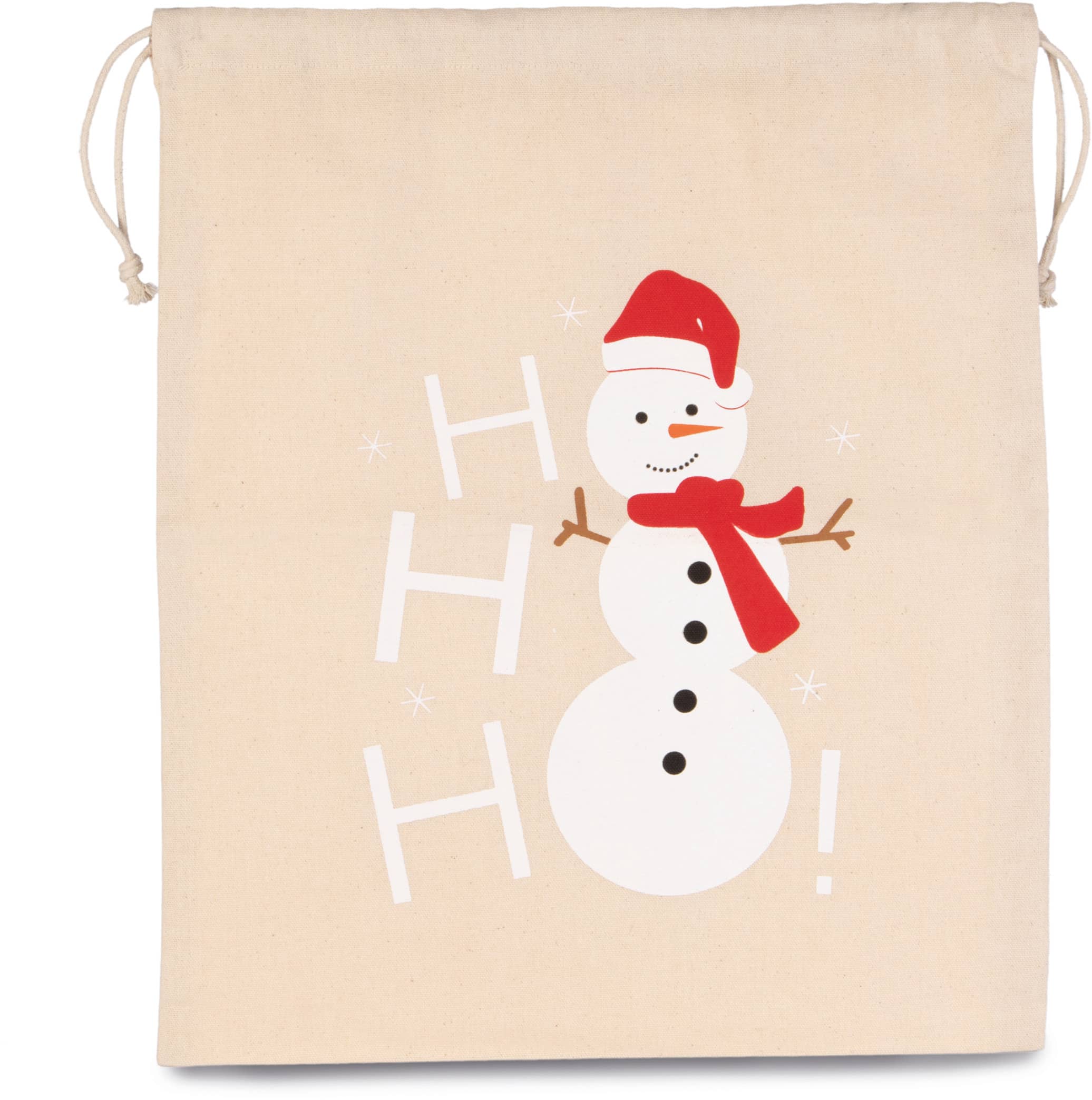 Baumwolltasche mit Kordelzug und Schneemannmotiv - Natural