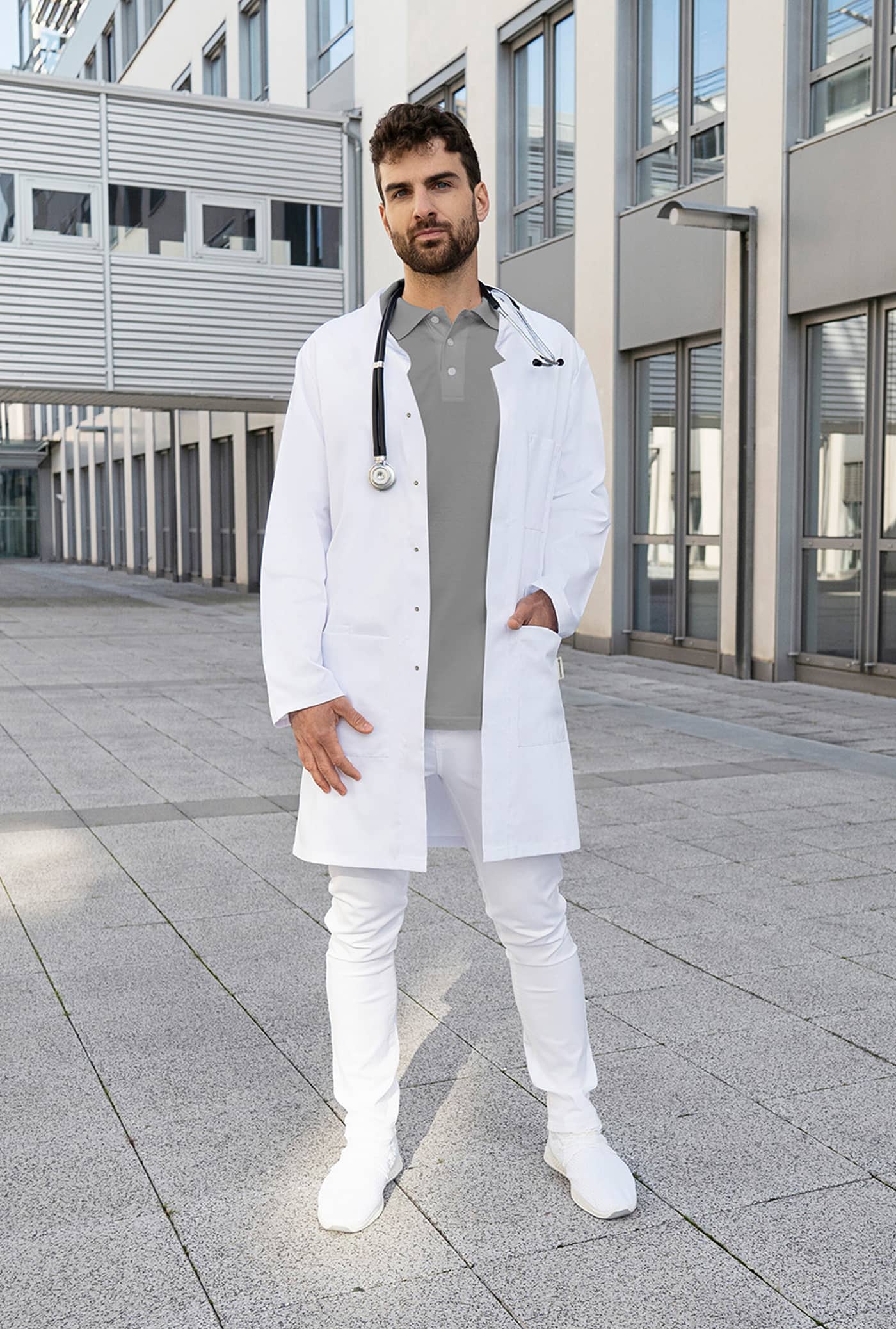 Herrenkittel Modern-Shape Stehkragen