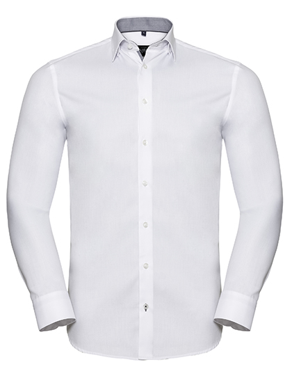 Men's Long Sleeve Tailored Contrast Herringbone Shirt